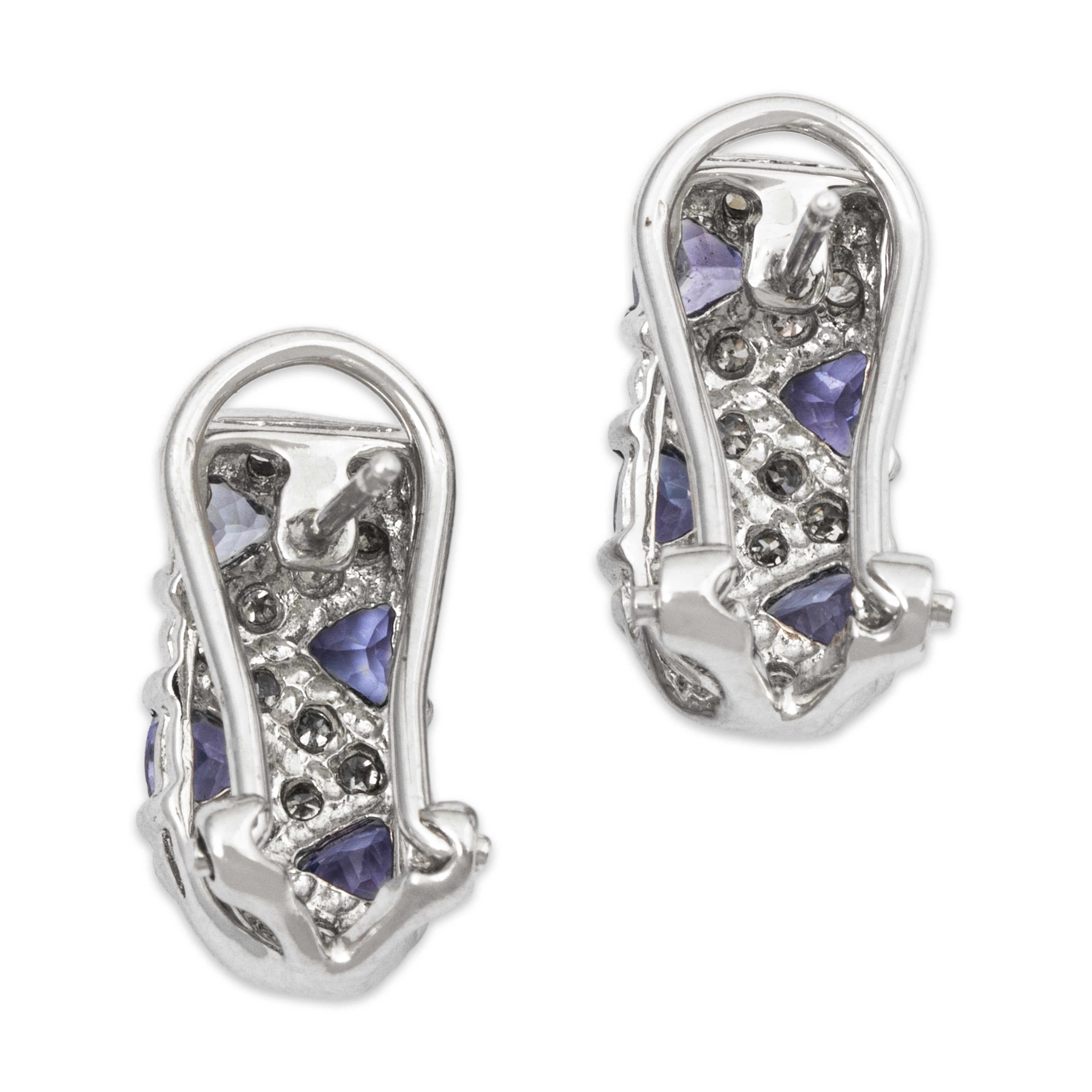 Vintage 14k White Gold Tanzanite Diamond Zig-Zag Omega Back Earrings、mySite、hinf8tx79