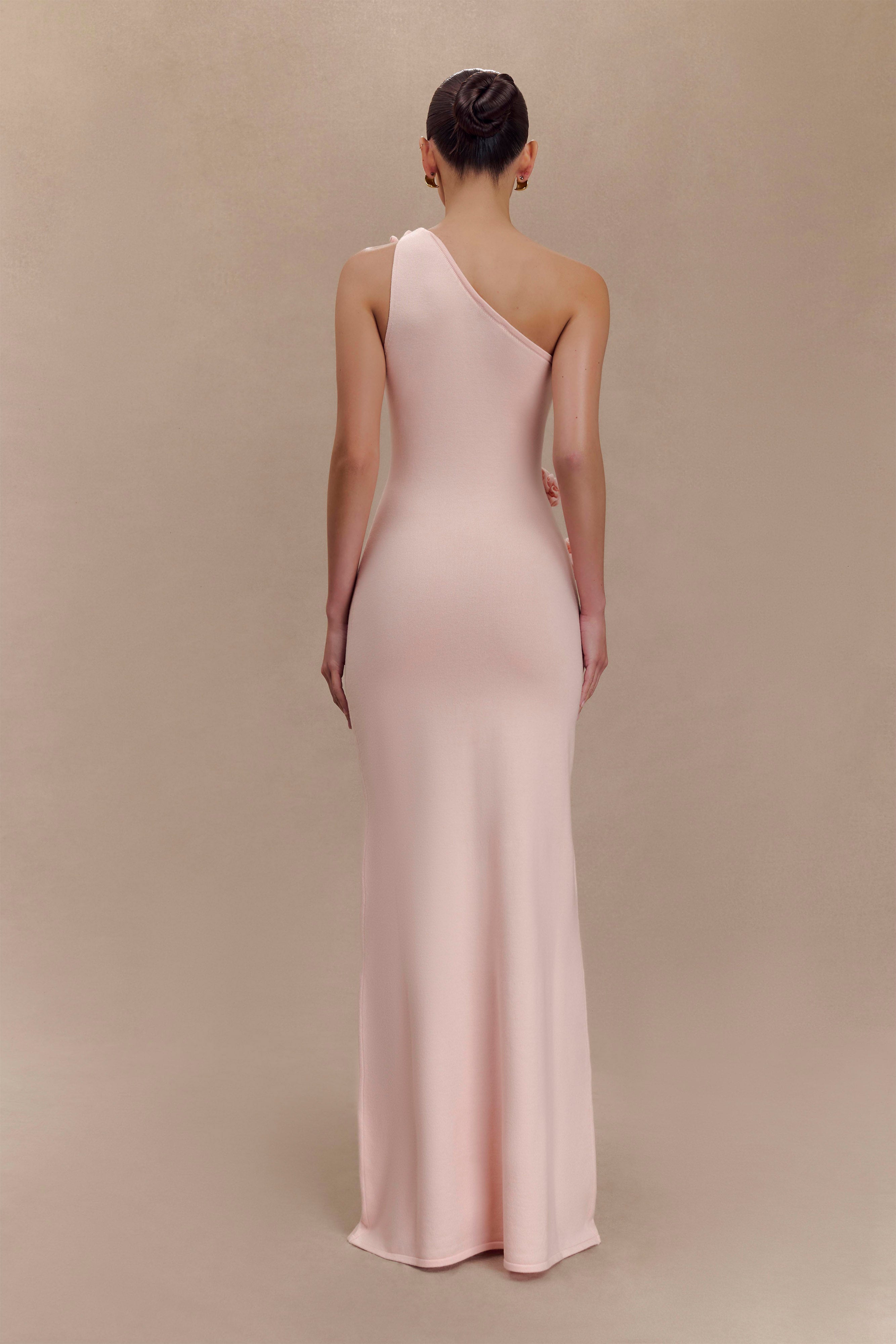 Paloma One Shoulder Knit Maxi Dress With Flowers - Baby Pink、mySite、solidvoid