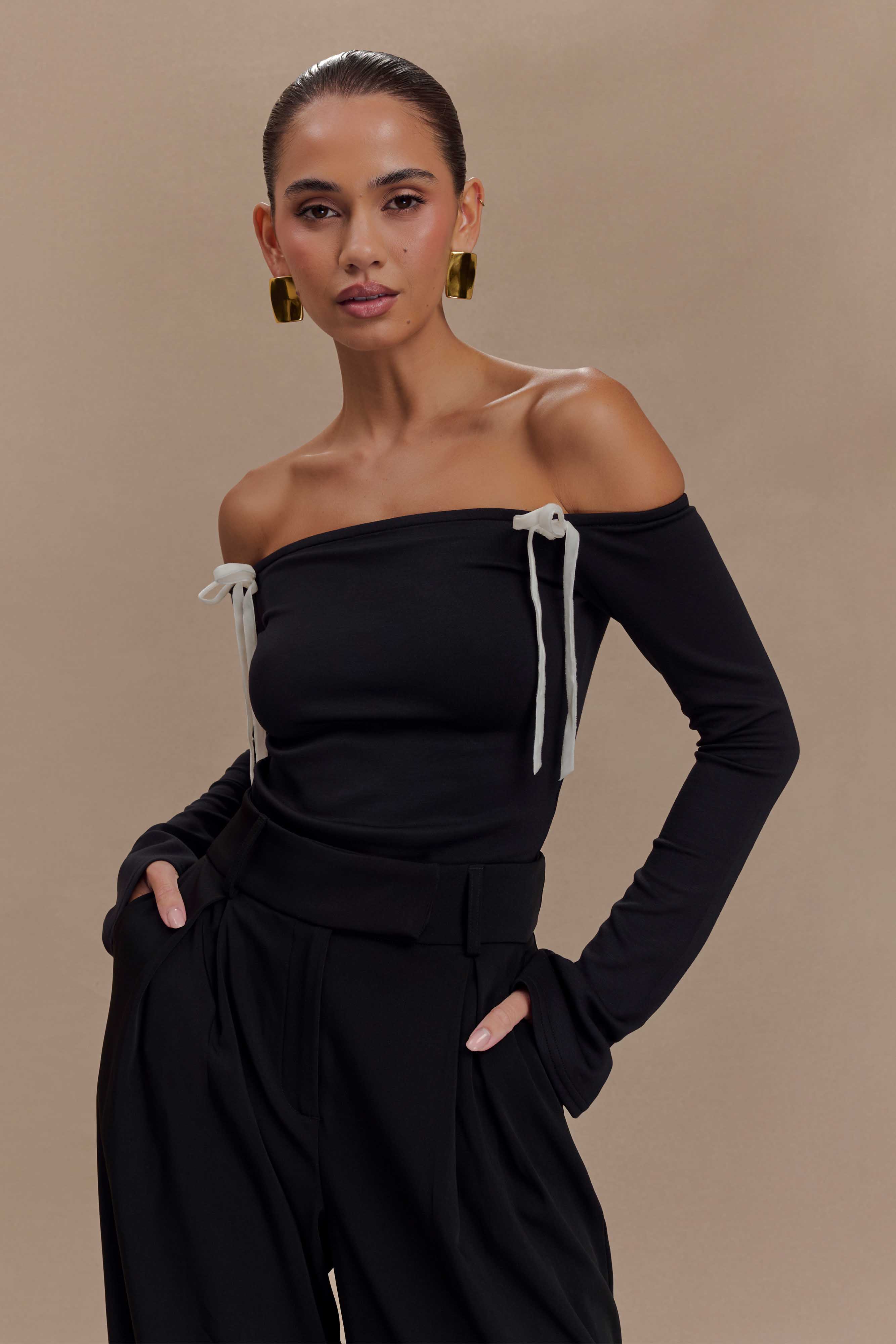 Marlene Scuba Jersey Contrast Top - Black/White、mySite、solidvoid