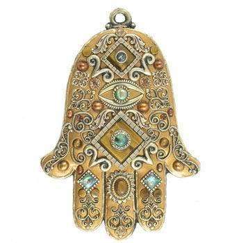 Michal Golan Gold Tone and Blue Wall Hamsa、mySite、topwebapps