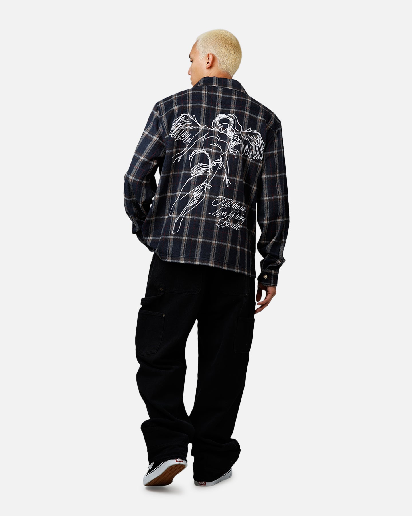 Sworn To Us Lotus Angel Flannel Button Up Shirt Navy、mySite、zt4zffjzw