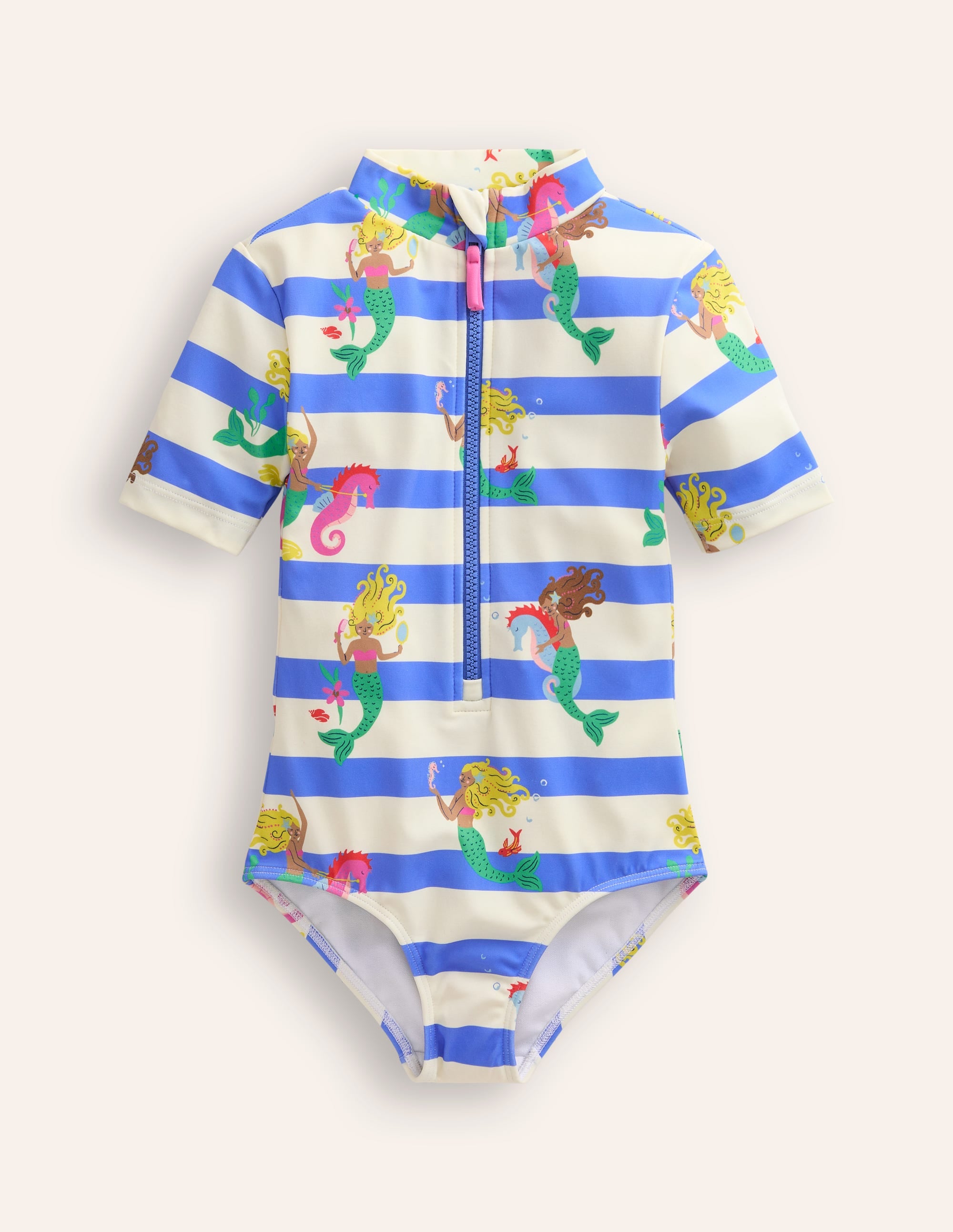  Short-sleeved Swimsuit-Surf Blue Mermaid Stripe、mySite、ashleygrahame