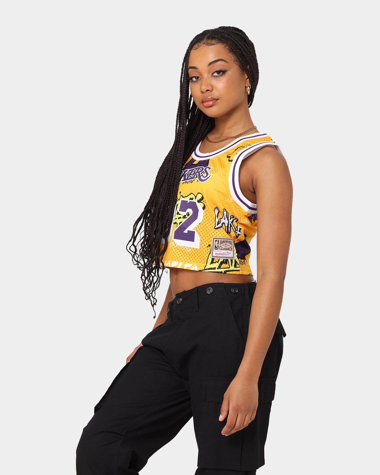 Mitchell & Ness Women's Magic Johnson Los Angeles Lakers Slap Sticker Crop Tank Yellow、mySite、zt4zffjzw
