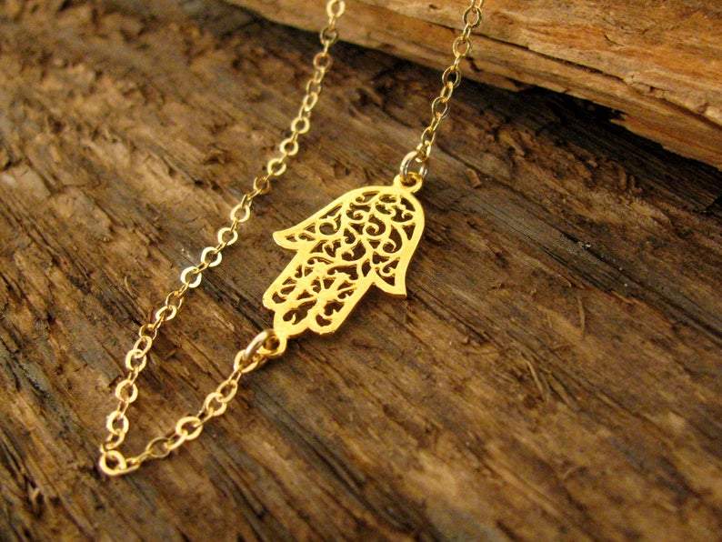 Sideways Lacy Silver or Gold Hamsa Necklace、mySite、topwebapps