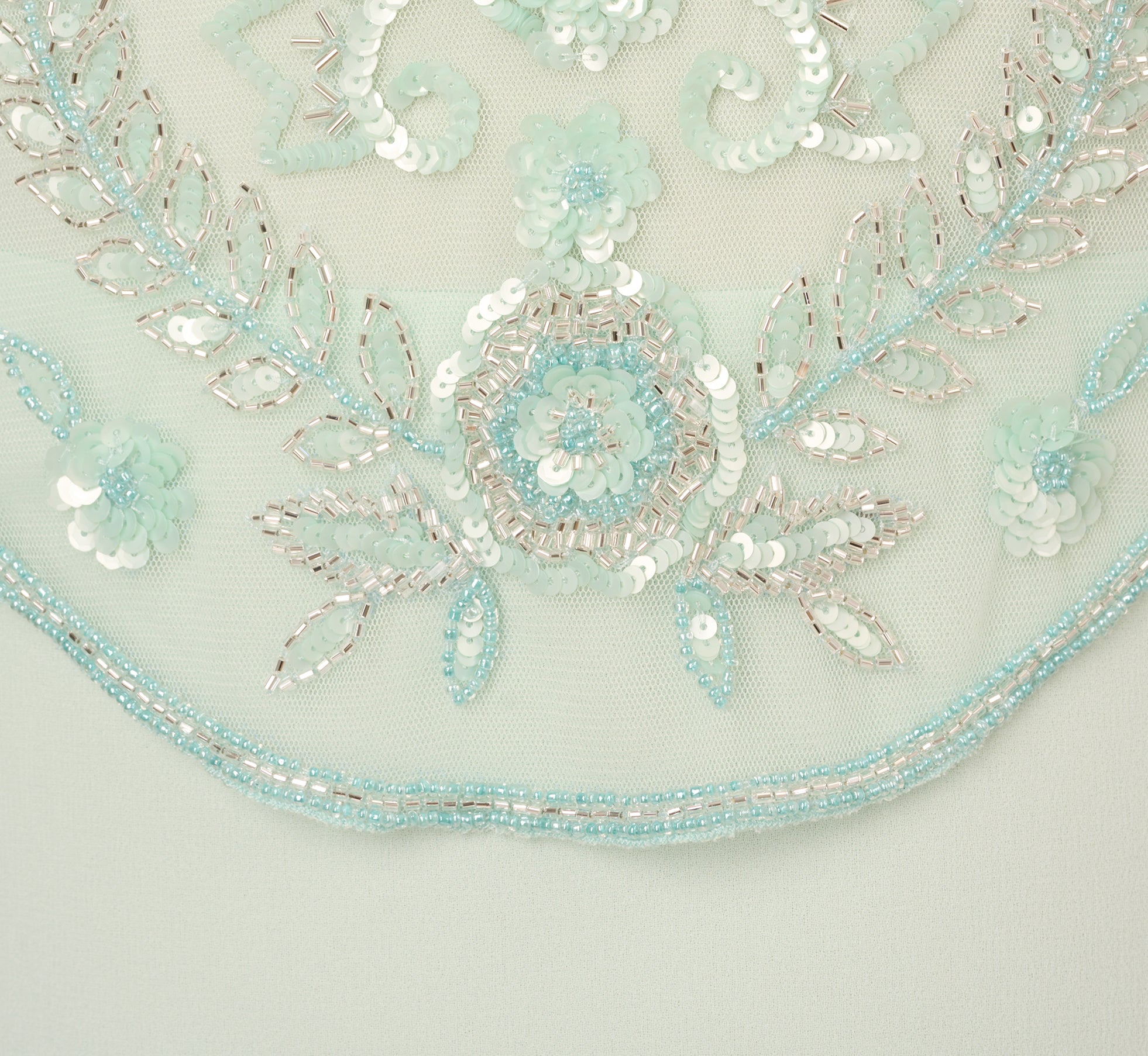 Plus Size Hand-Beaded Illusion Long Gown With Flutter Sleeves In Mint Glass、mySite、solidvoid