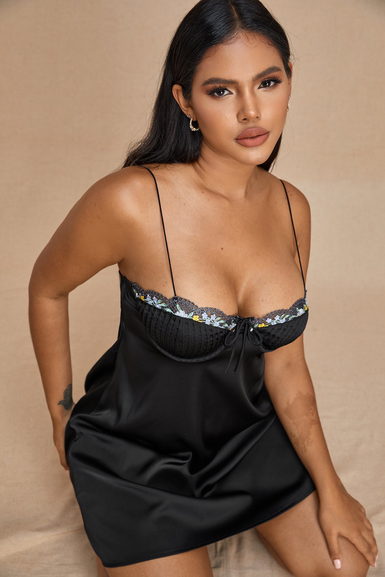 Black Slip Dress with Flower Trim、mySite、bengalsvssteelers