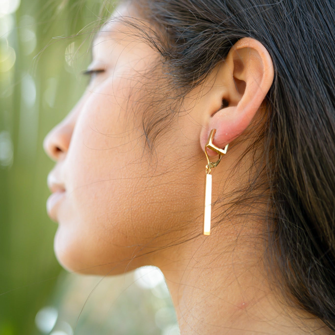 18K Gold PVD Stainless Steel Dangle Vertical Drop Bar Earrings / ERJ0061、mySite、dreamappss