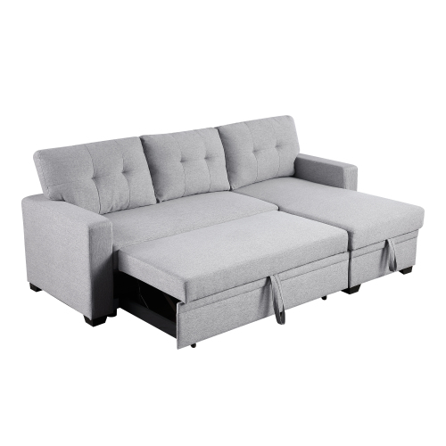 Upholstered Pull out Sectional Sofa with Chaise、、casual