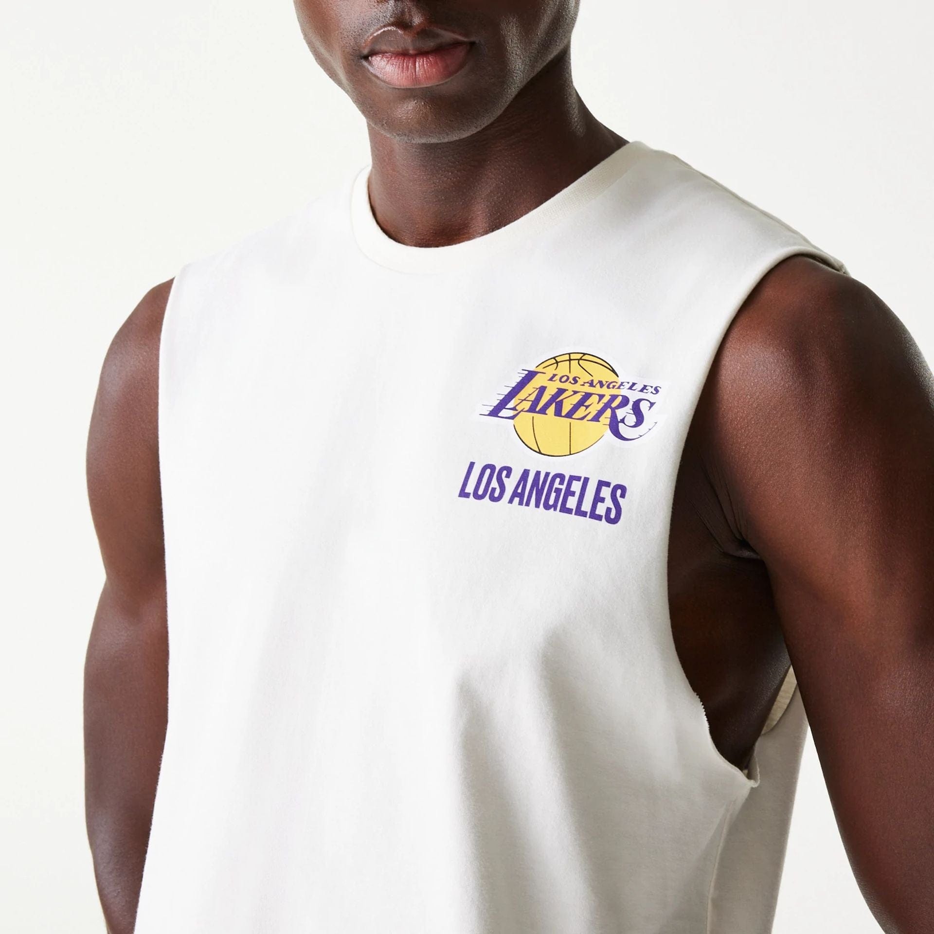 LA Lakers NBA Graphic Open White Sleeveless T-Shirt、mySite、vikingsvslions