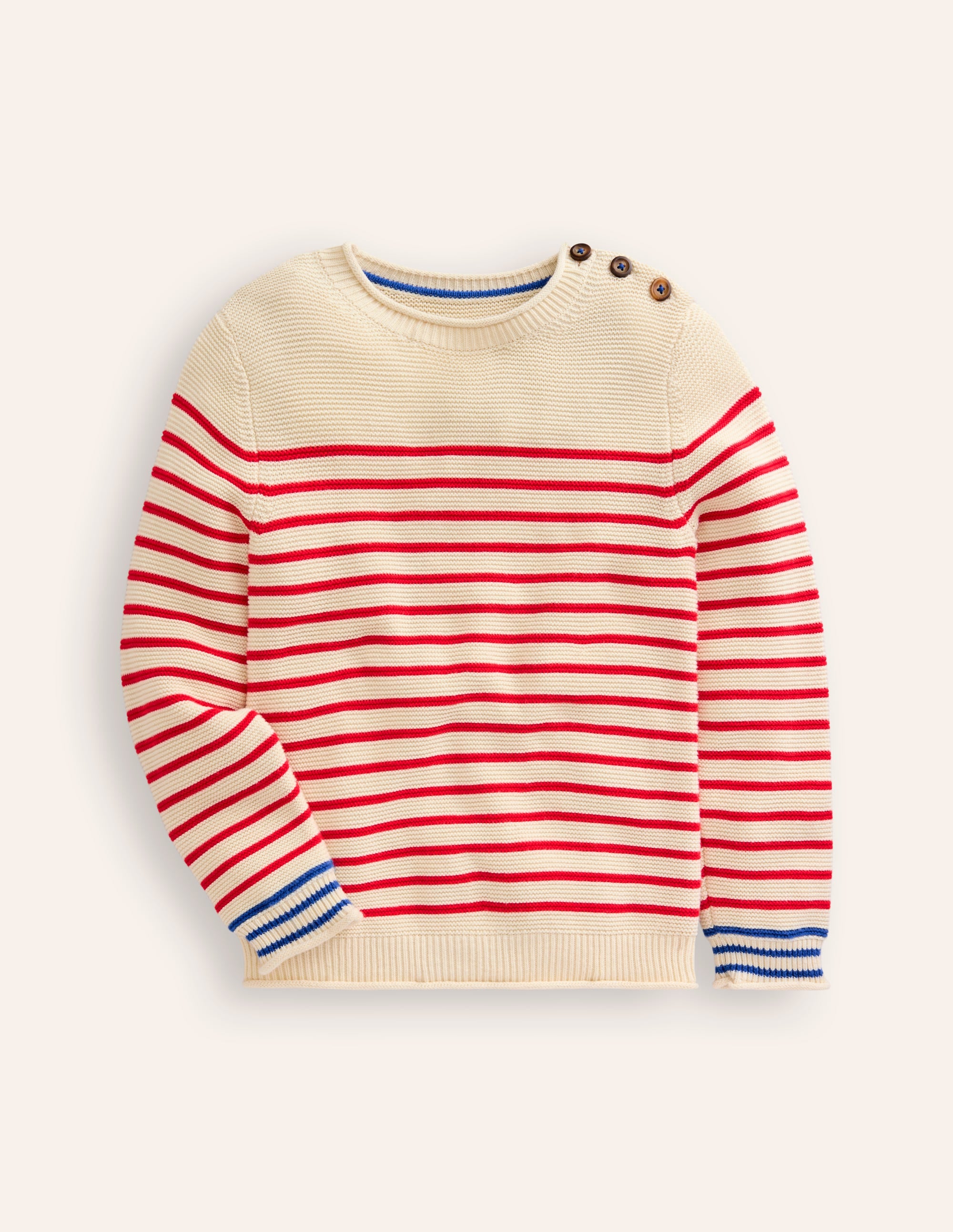 Everyday Stripe Cotton Jumper-Ecru Marl and Jam Red Stripe、mySite、ashleygrahame