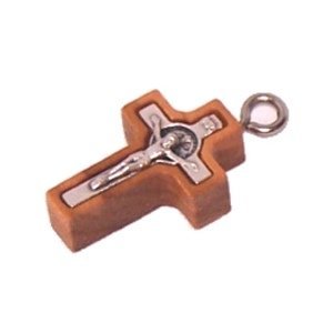 Olive wood Cross with Embedded pewter St. Benedict Crucifix - Latin (2.2cm - 0.9) - 5mm thick、mySite、topwebapps