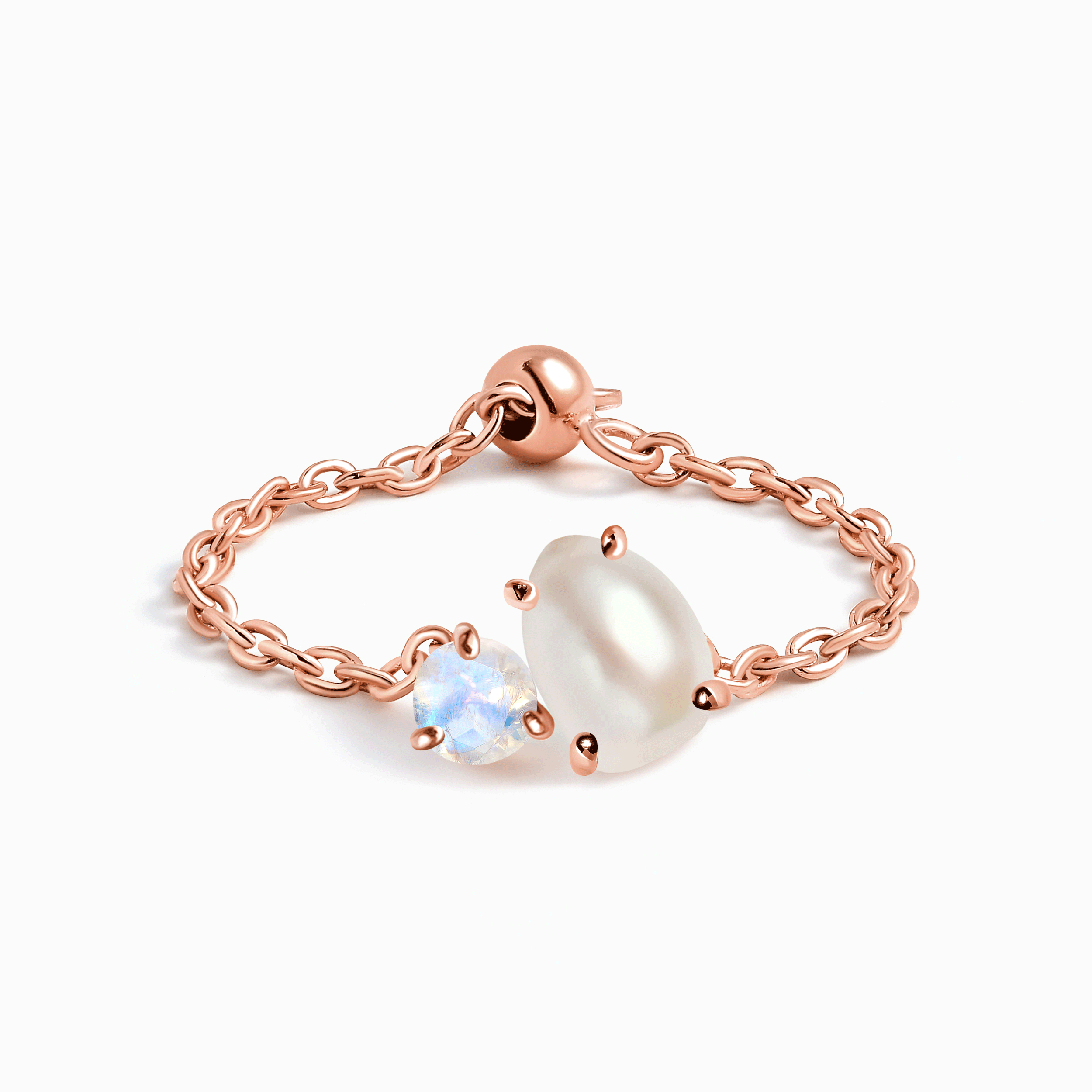 Pearl Moonstone Adjustable Chain Ring - Nura、mySite、hinf8tx79