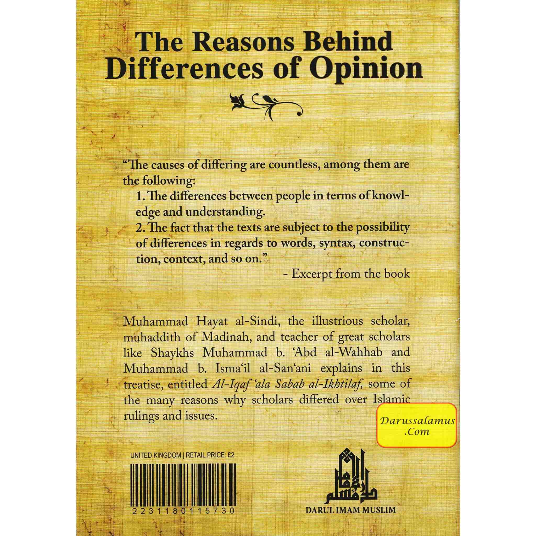 The Reasons Behind Differences of Opinion By Muhammd Hayat Al-Sindi、mySite、topwebapps