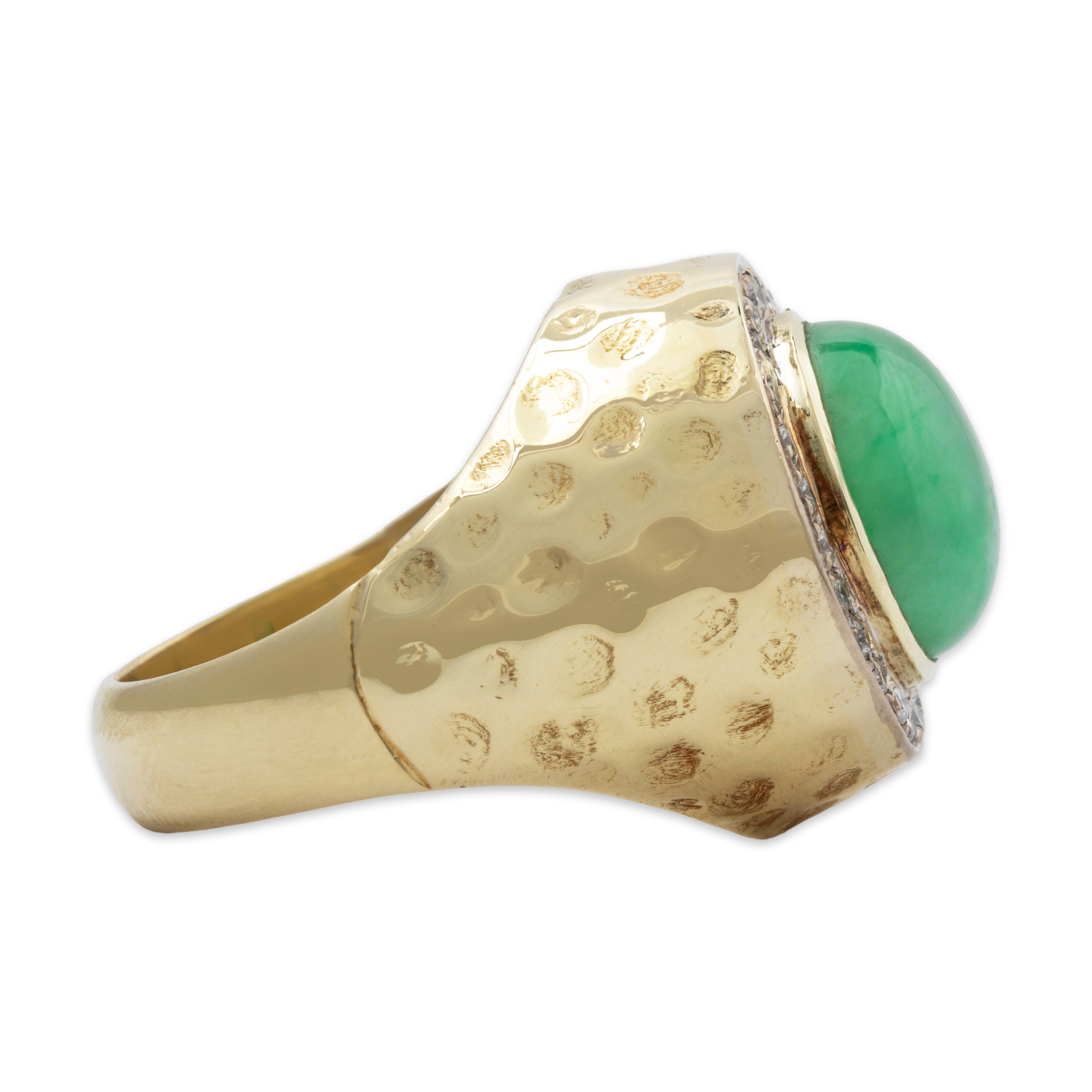 Vintage Heavy 14k Yellow Gold 8ct Jade .264cttw Diamond Halo Hammered Band Ring、mySite、hinf8tx79