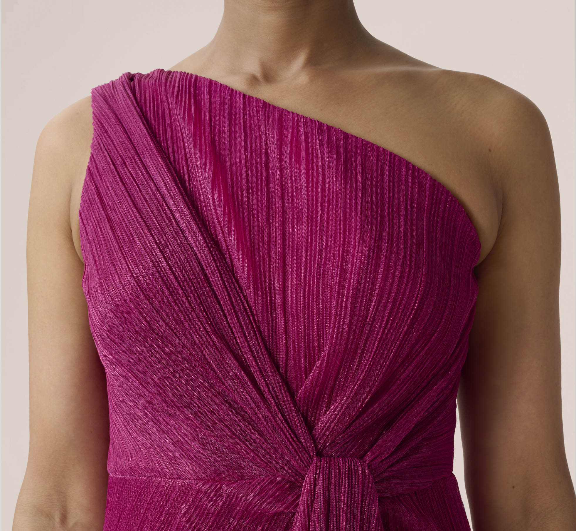 Stardust Pleated Draped One Shoulder Gown In Magenta、mySite、solidvoid