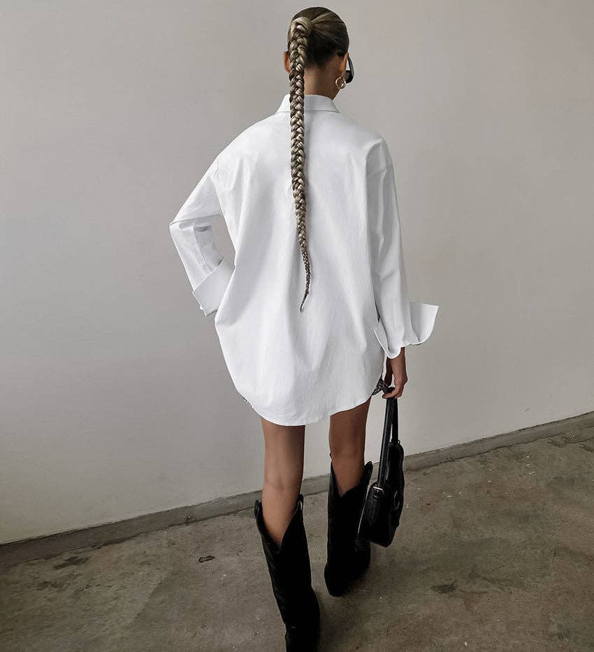 White Lapel Collar Button Down Fit Daily Shirt、mySite、dreamappss