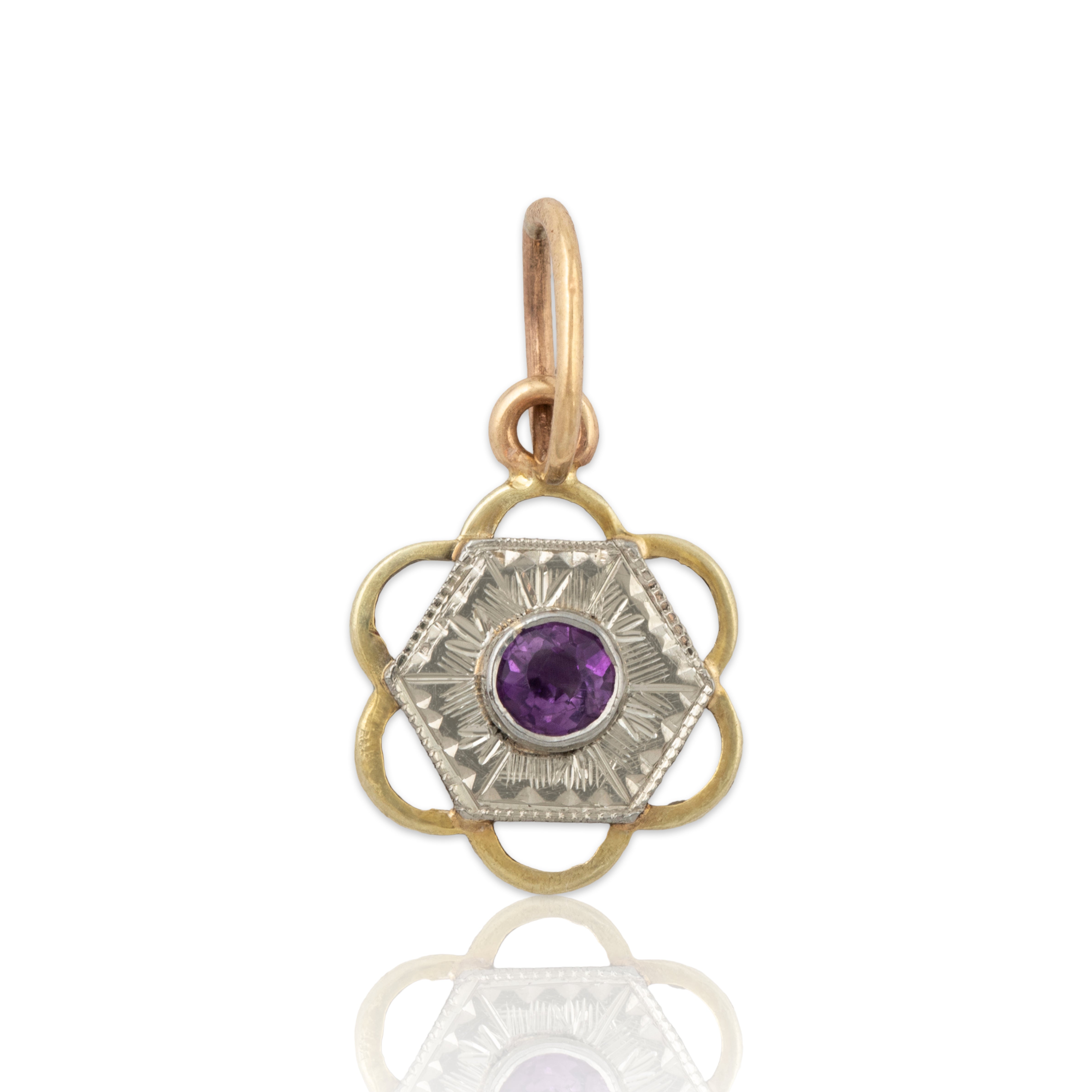Antique 14k White & Yellow Gold Amethyst Deco Bloom Charm Pendant、mySite、hinf8tx79