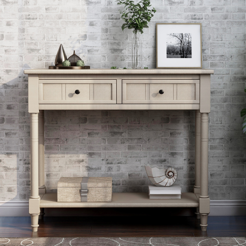 TREXM Daisy Series Console Table Traditional Design with Two Drawers and Bottom Shelf (Espresso)、、casual