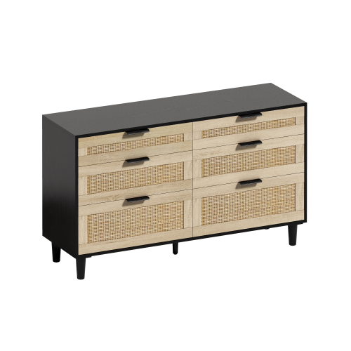 51.18"6-Drawers Rattan Storage Cabinet Rattan Drawer,for Bedroom,Living Room,Natural (Same SKU:W757P198980)、、casual