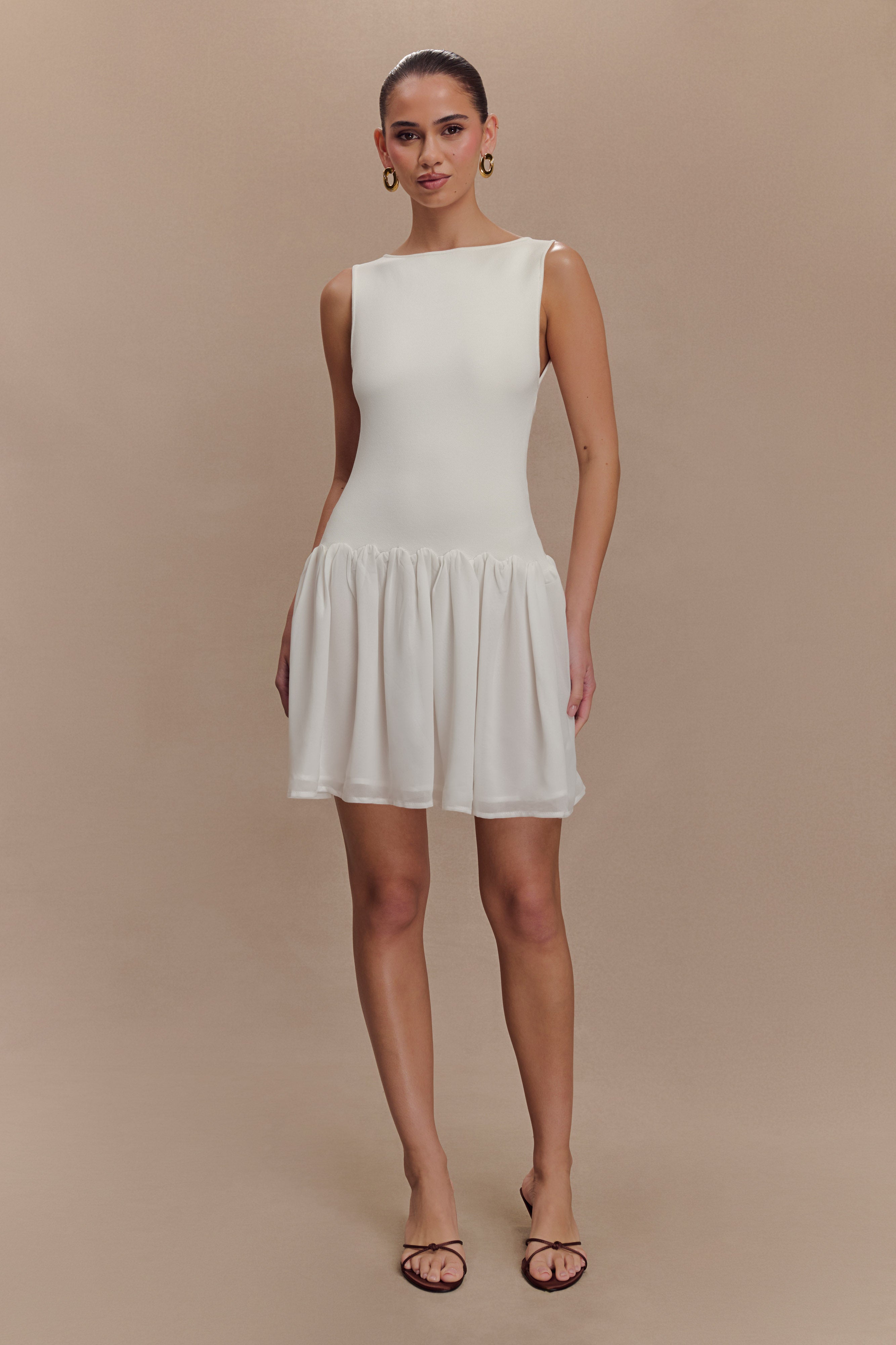 Ashleigh Knit And Chiffon Mini Dress - Ivory、mySite、solidvoid