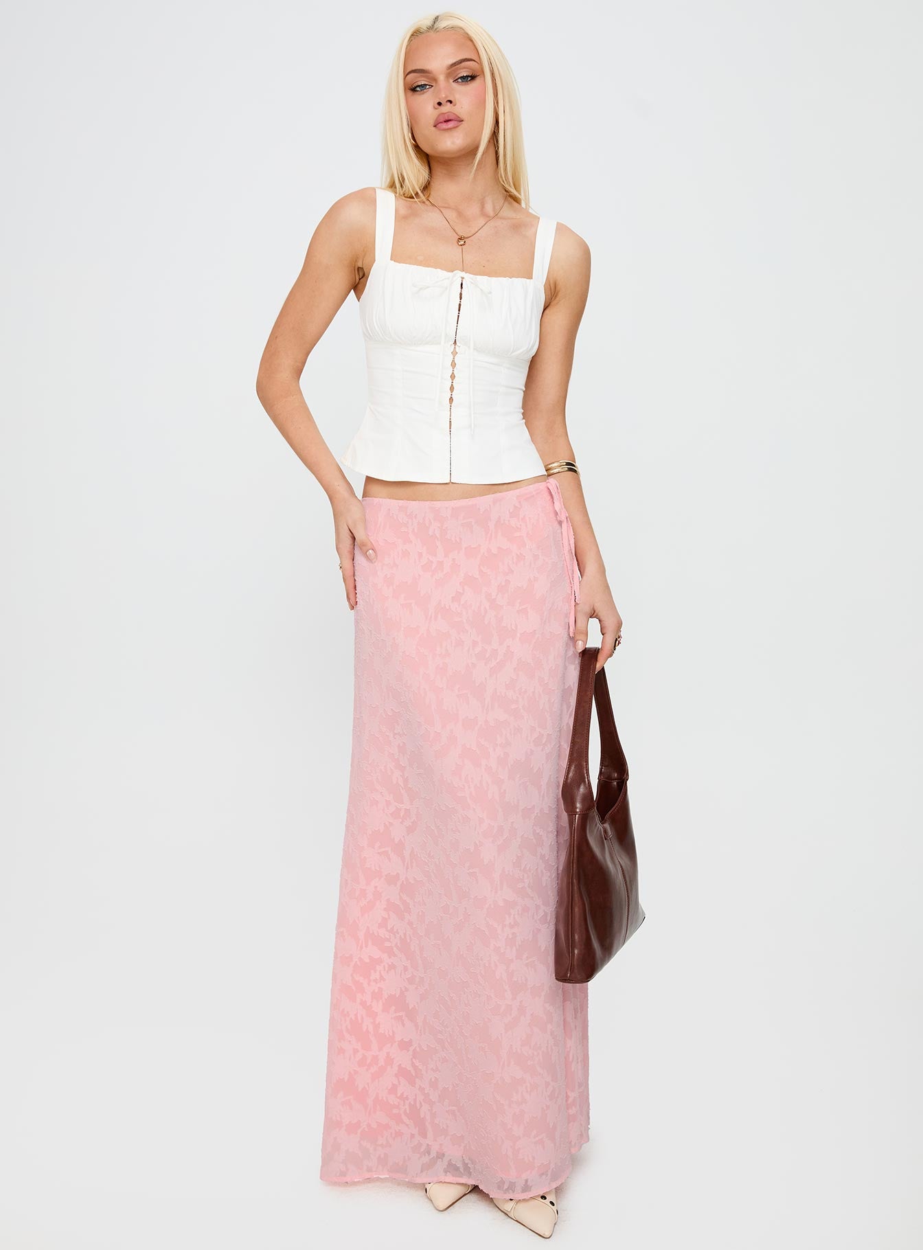 Youthful Spirit Lace Maxi Skirt Pink、mySite、solidvoid