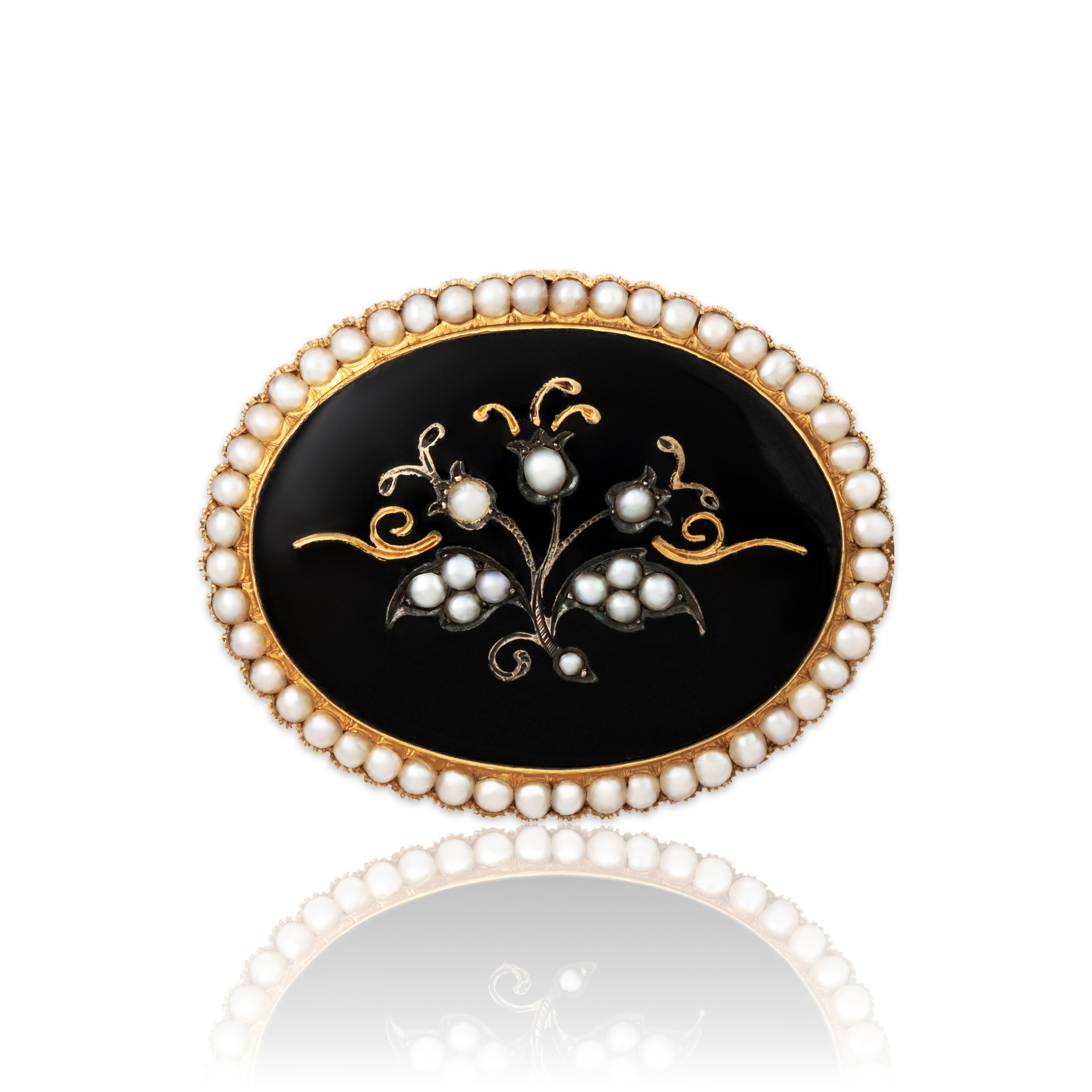 Antique Victorian Large 14k Yellow Gold Onyx Pearl Floral Bouquet Pin / Pendant、mySite、hinf8tx79