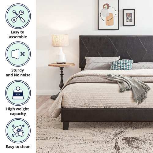 King Size Upholstered Platform Bed Frame with Button Tufted Linen Fabric Headboard, No Box Spring Needed, Wood Slat Support, Easy Assembly, Gray、、casual