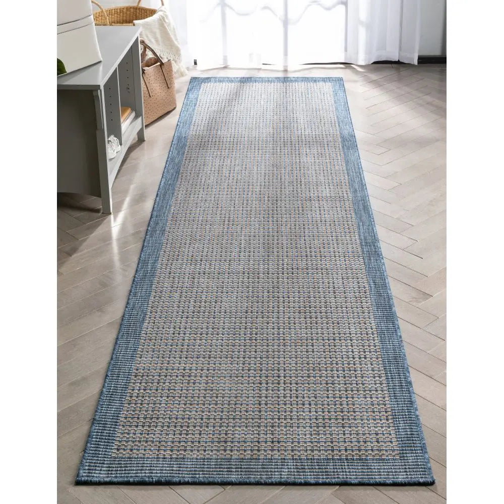 Odin Solid & Striped Border Indoor Outdoor Blue Flatweave Rug、mySite、gigharbornorthrealestate