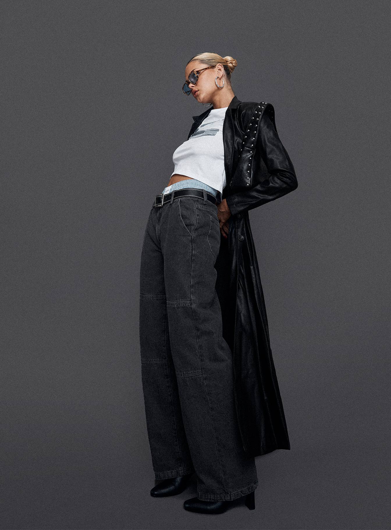 Speak Easy Long Line Faux Leather Coat Black、mySite、solidvoid