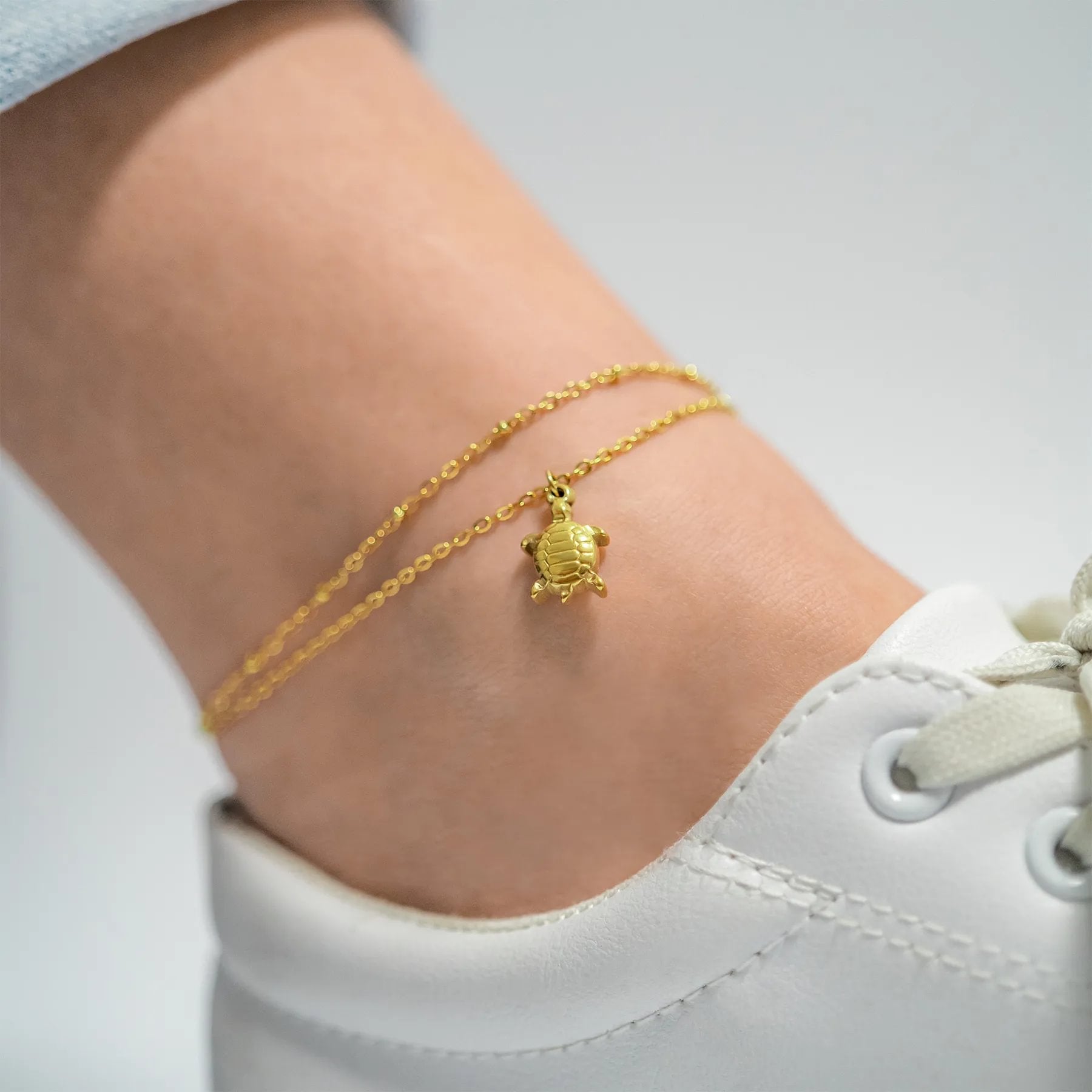 18K Gold PVD Stainless Steel Sea Turtle Charm Anklet / BRJ1028、mySite、dreamappss