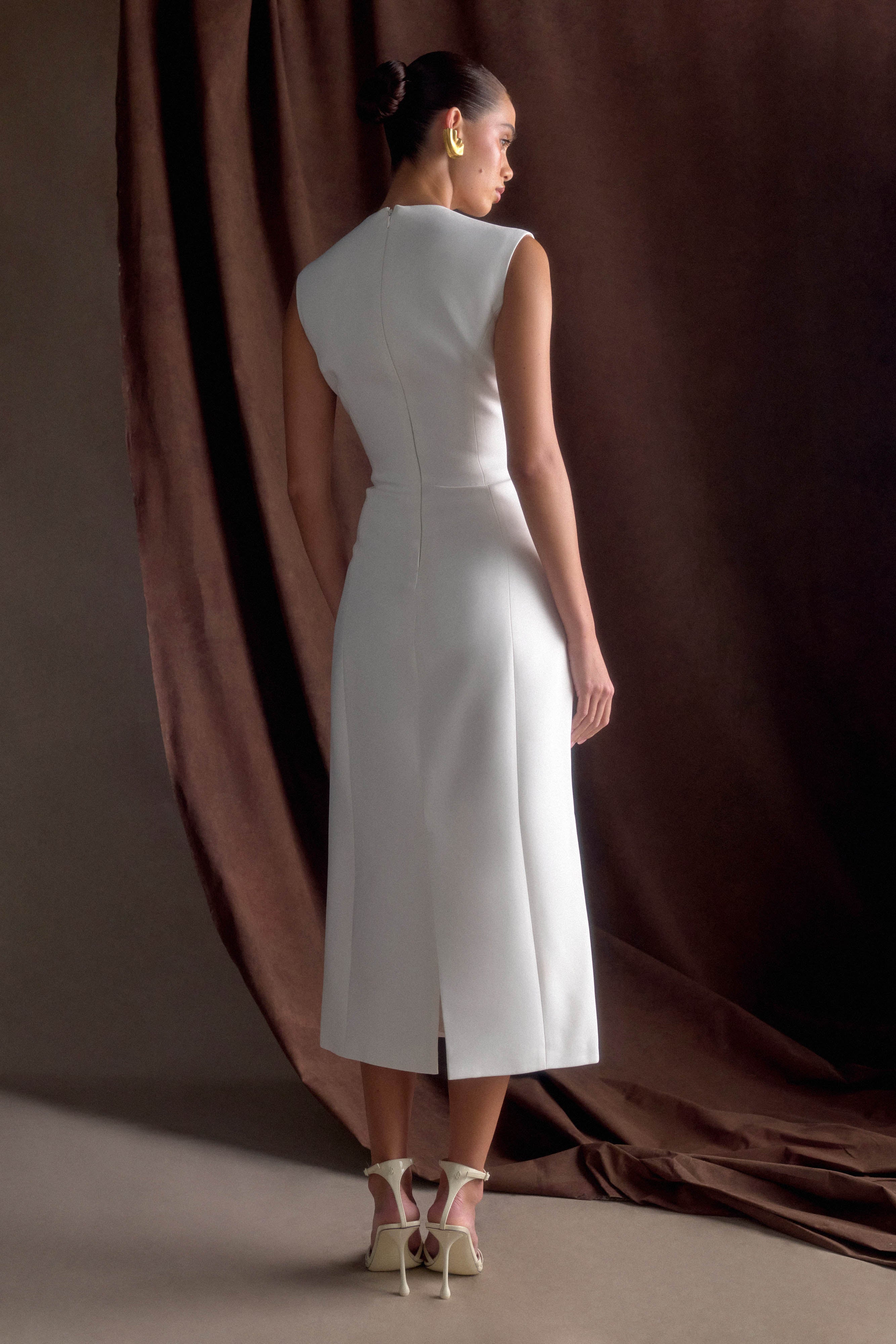 Audrine Suiting Sleeveless Midi Dress - Ivory、mySite、solidvoid