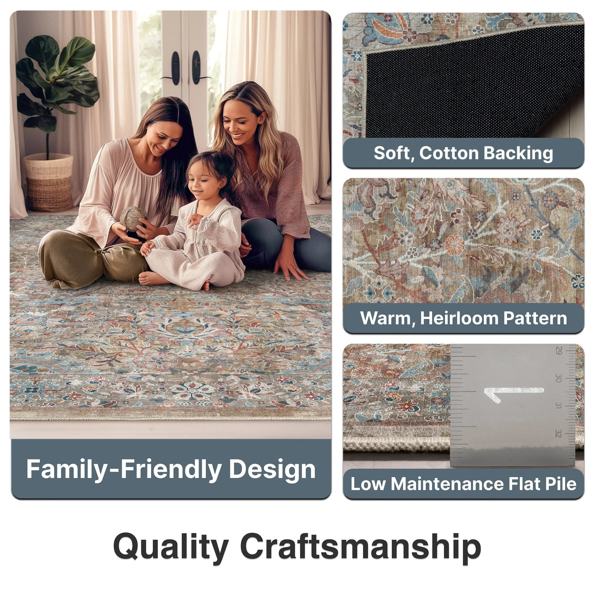 Emilia Vintage Persian Floral Blue Flat-Weave Rug、mySite、gigharbornorthrealestate