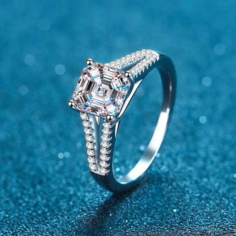Luxury Asscher Cut 2ctw Moissanite Ring 18K Gold Plated 925 Sterling Silver Wedding Jewelry、mySite、g9winljtr