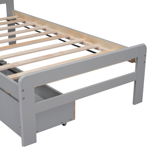 Modern Design Twin Size Platform Bed Frame with 2 Drawers for Grey Color、、xpatfood