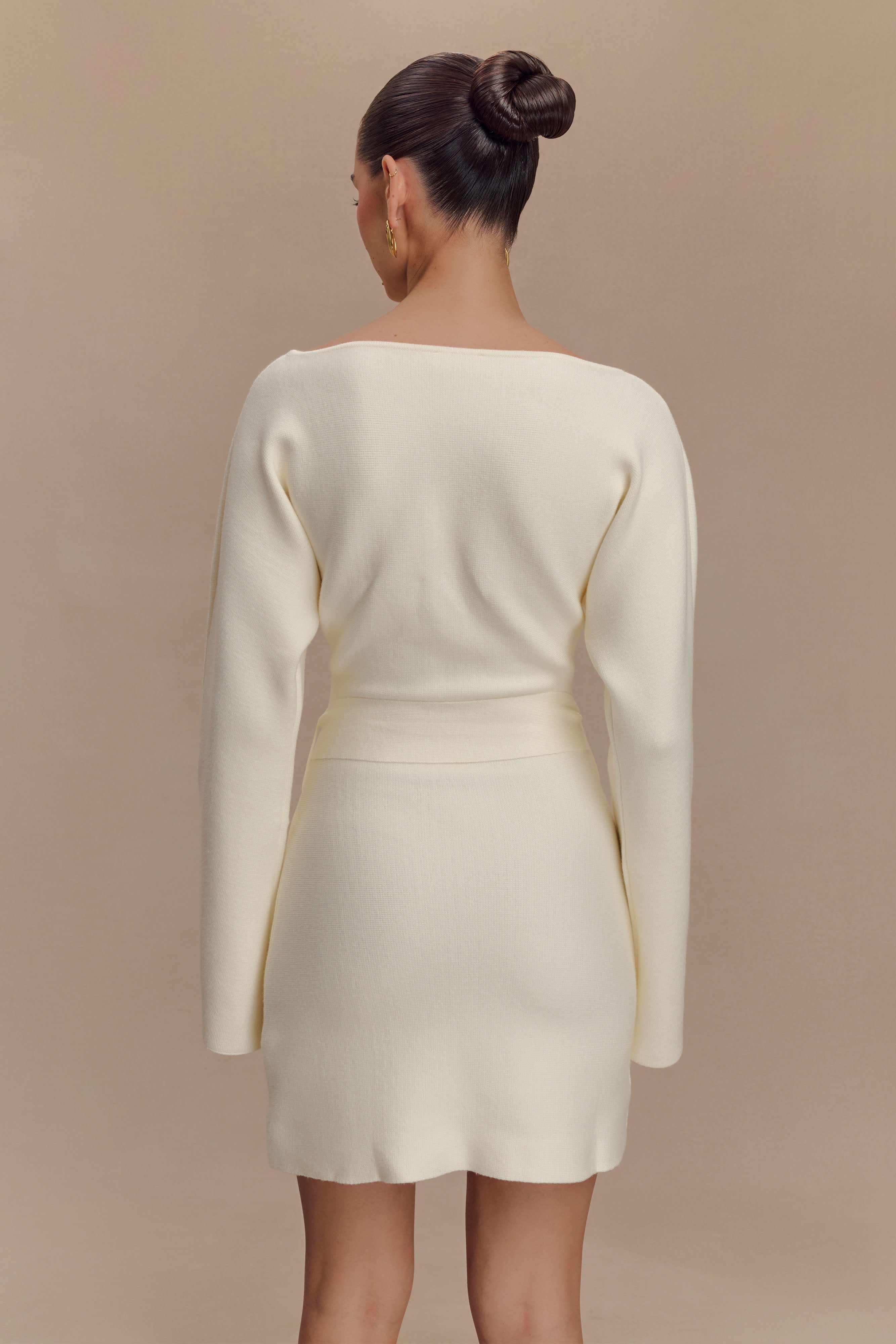 Kassie Belt Tie Knit Mini Dress - Ivory、mySite、solidvoid