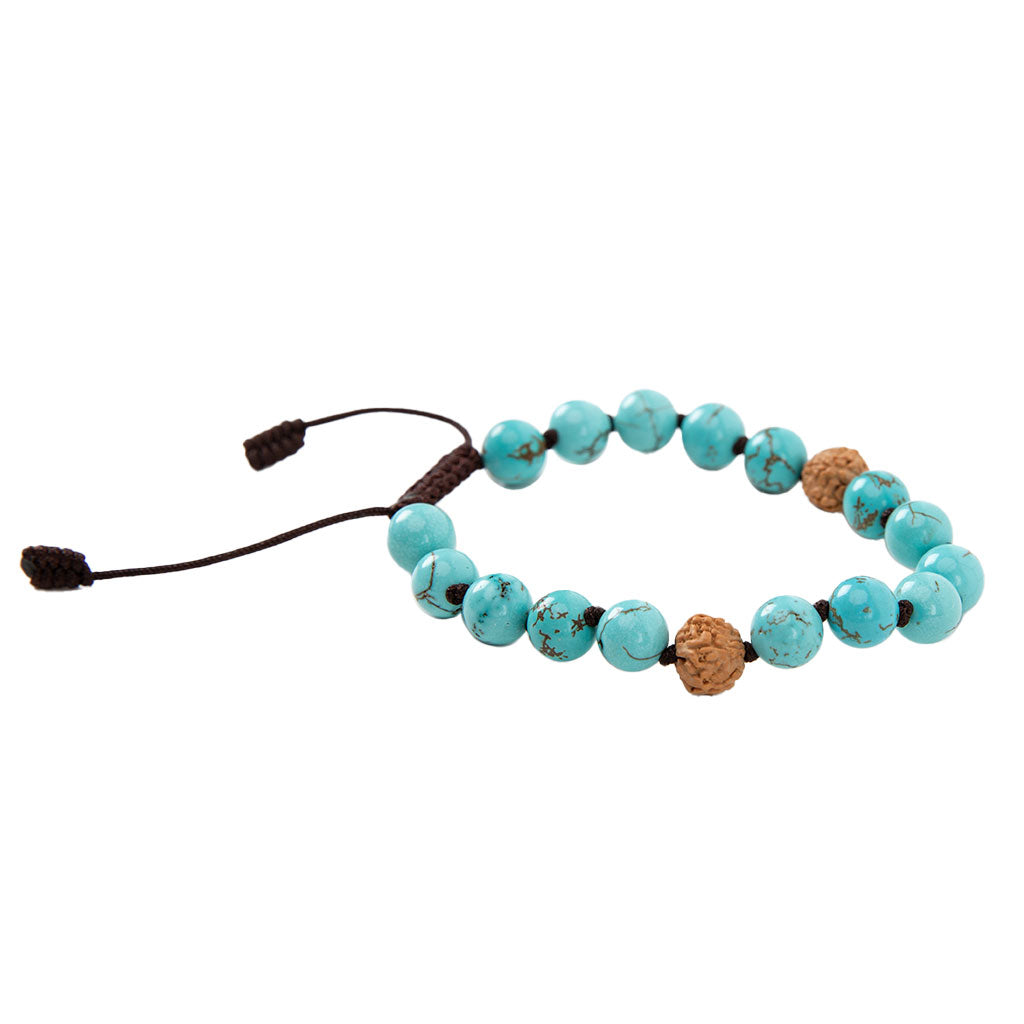 Adjustable Rudraksha & Turquoise Beaded Bracelet、mySite、topwebapps