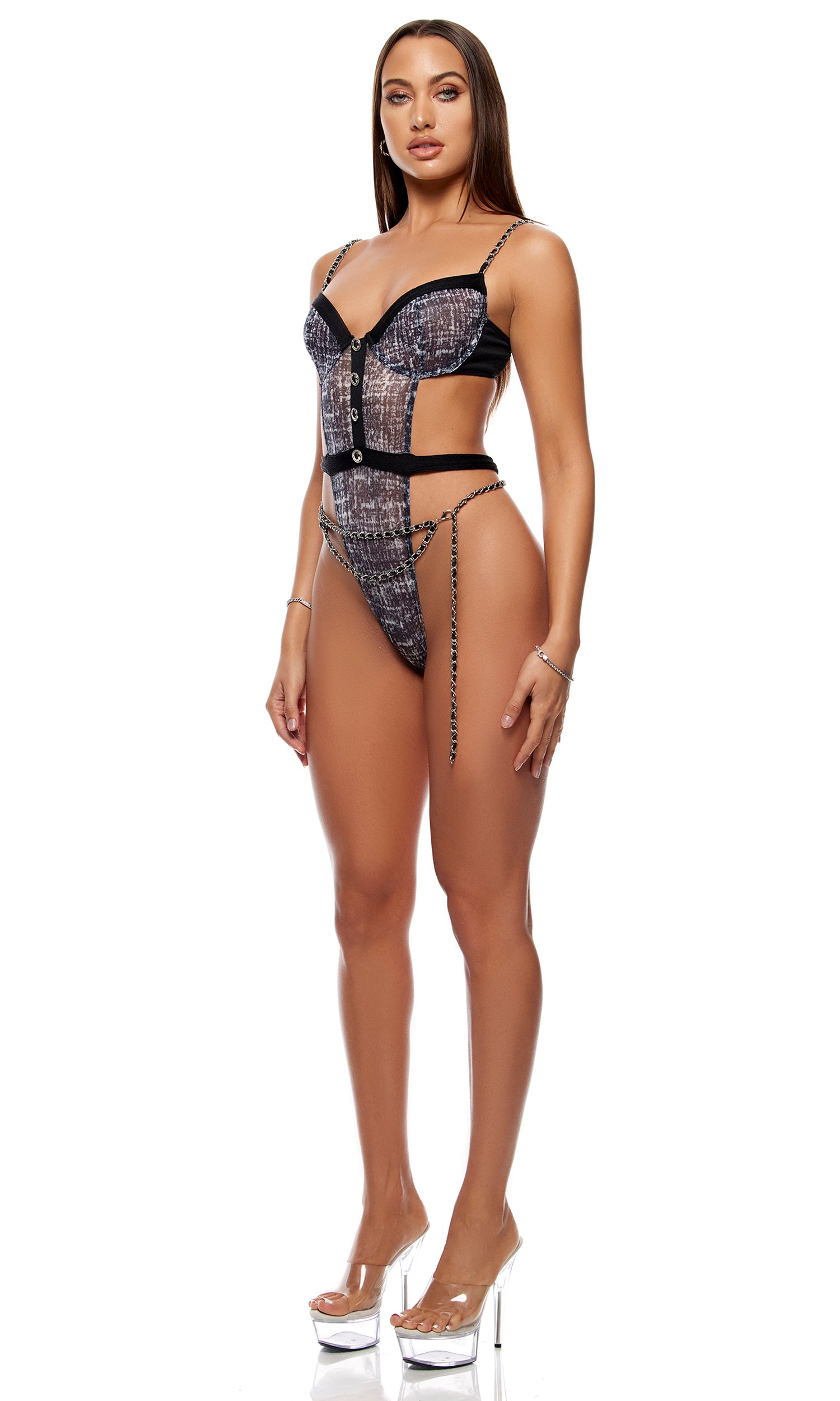 Keep It Classy Mesh Teddy Lingerie Set - Black White、mySite、bengalsvssteelers