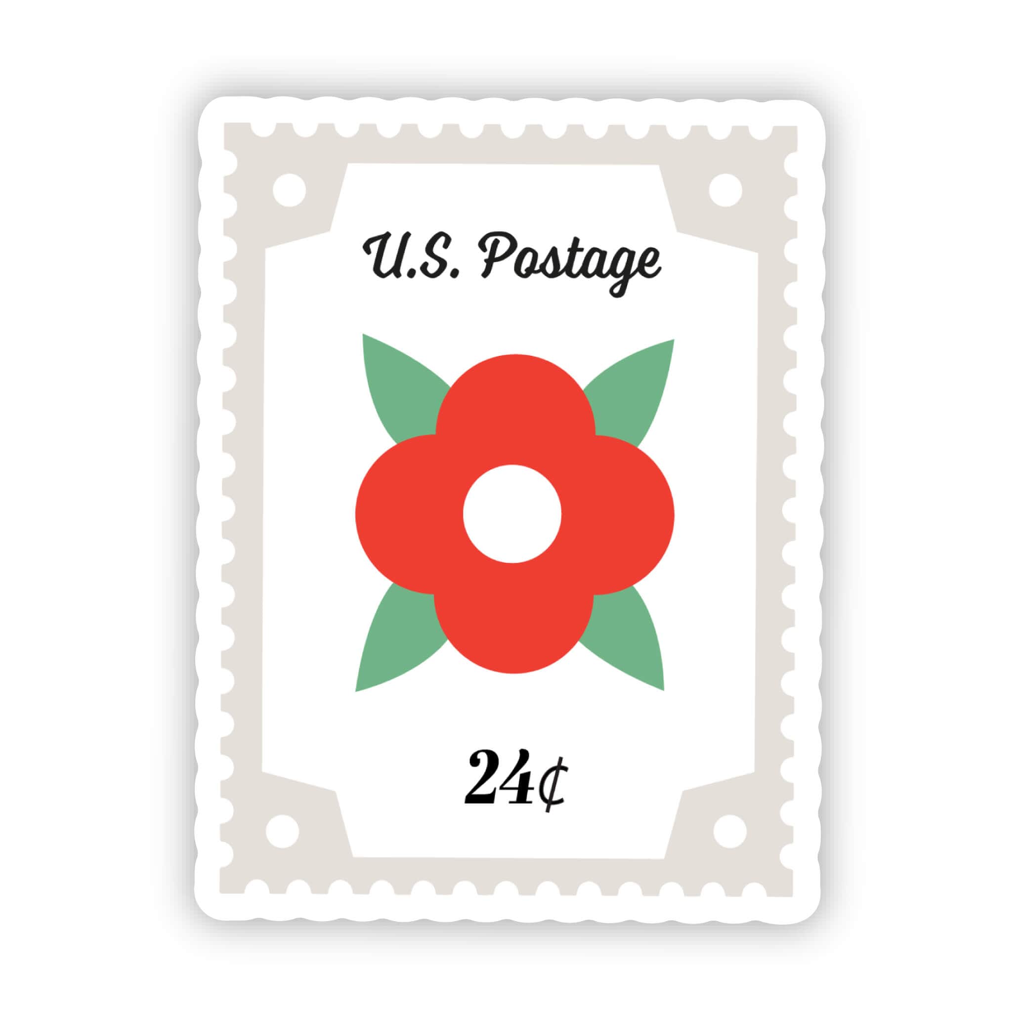  Red Floral US Postage Stamp Sticker、mySite、elrpsem3k