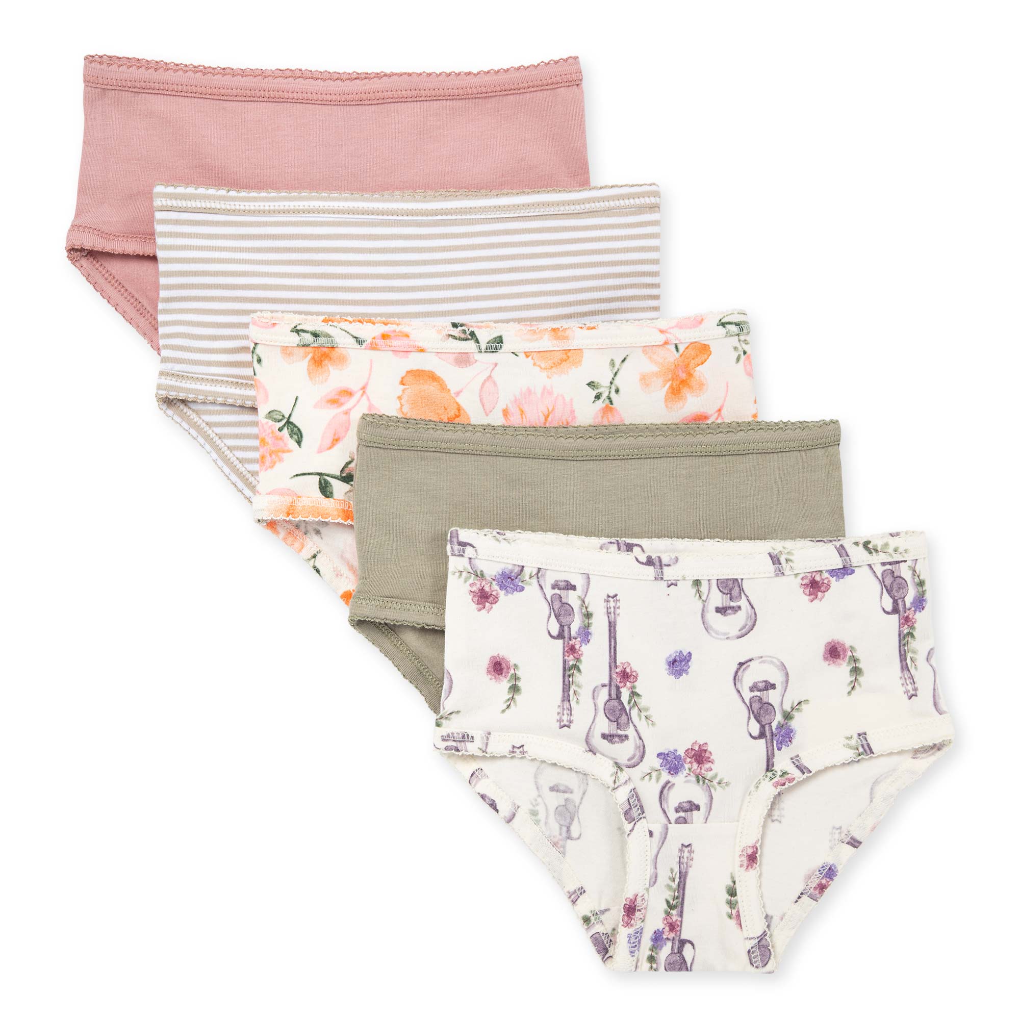  Guitars & Floral Organic Cotton Toddler Girl Underwear 5 Pack、mySite、layawaytickets