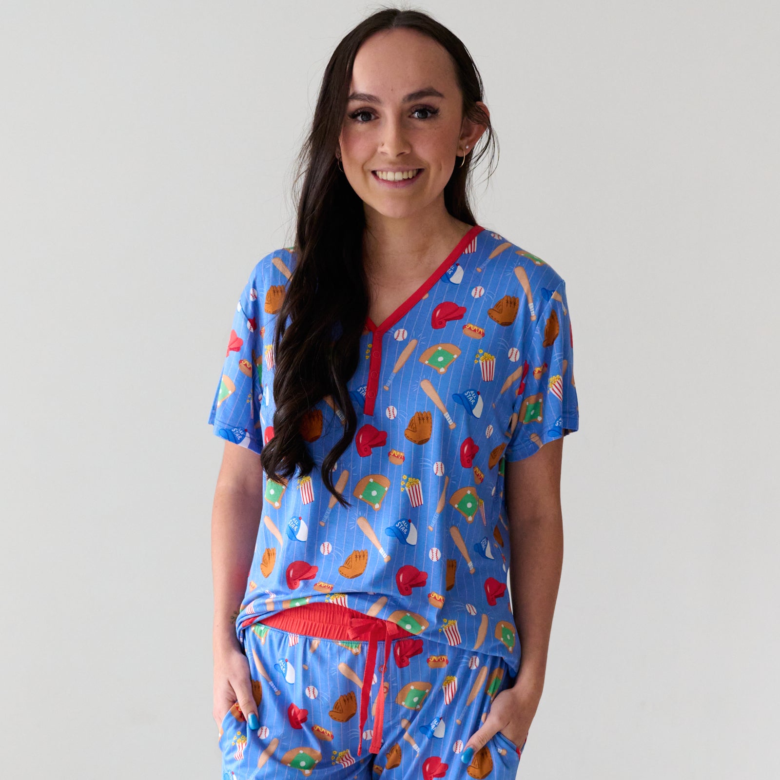 Blue All Stars Women's Short Sleeve Pajama Top、mySite、g9winljtr