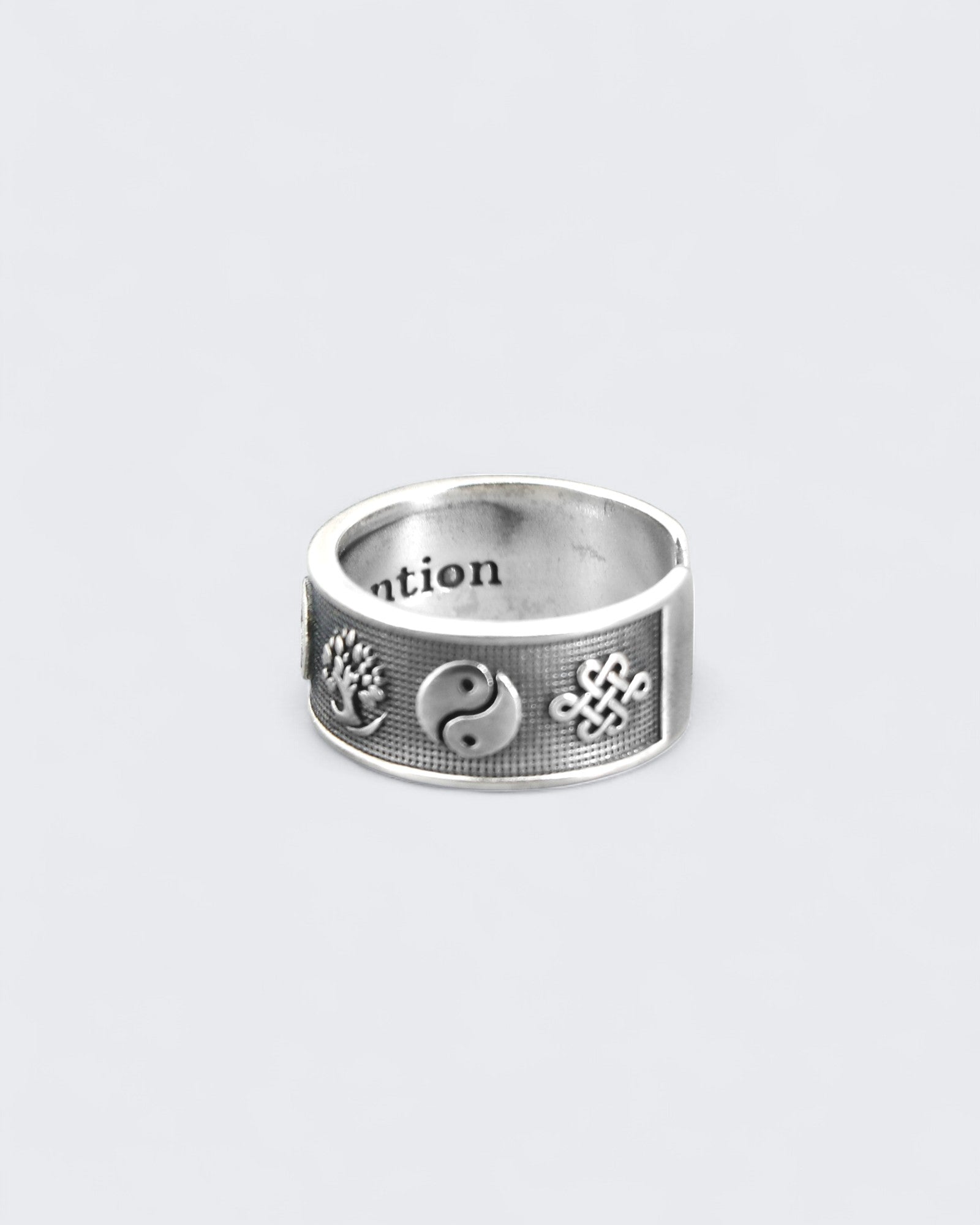 Sterling Silver Intention Symbol Ring – Adjustable Band with Lotus, Tree of Life, Yin Yang、mySite、topwebapps