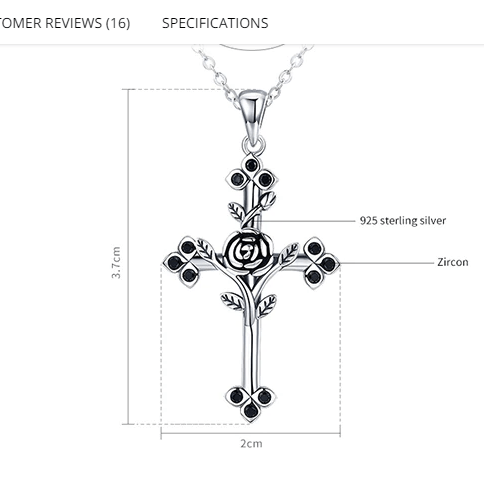 Cross with Rose Black CZ Oxidized Sterling Silver Unique、mySite、g9winljtr