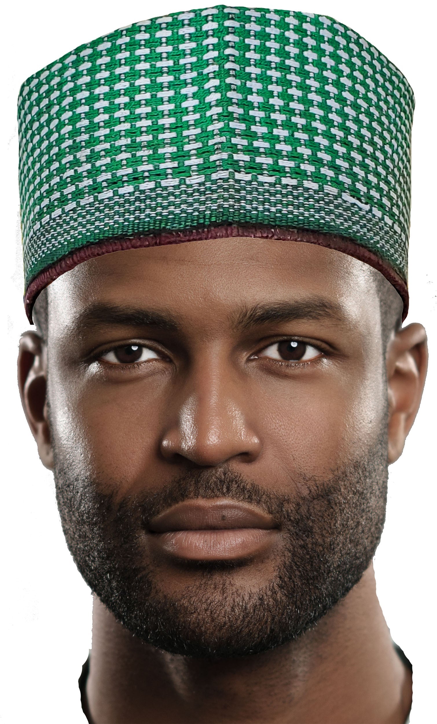 Suleimani Green and White Hausa Mallam Cap Fulani Hula Hand-Crafted African Traditional Kufi hat DPH626、mySite、solidvoid