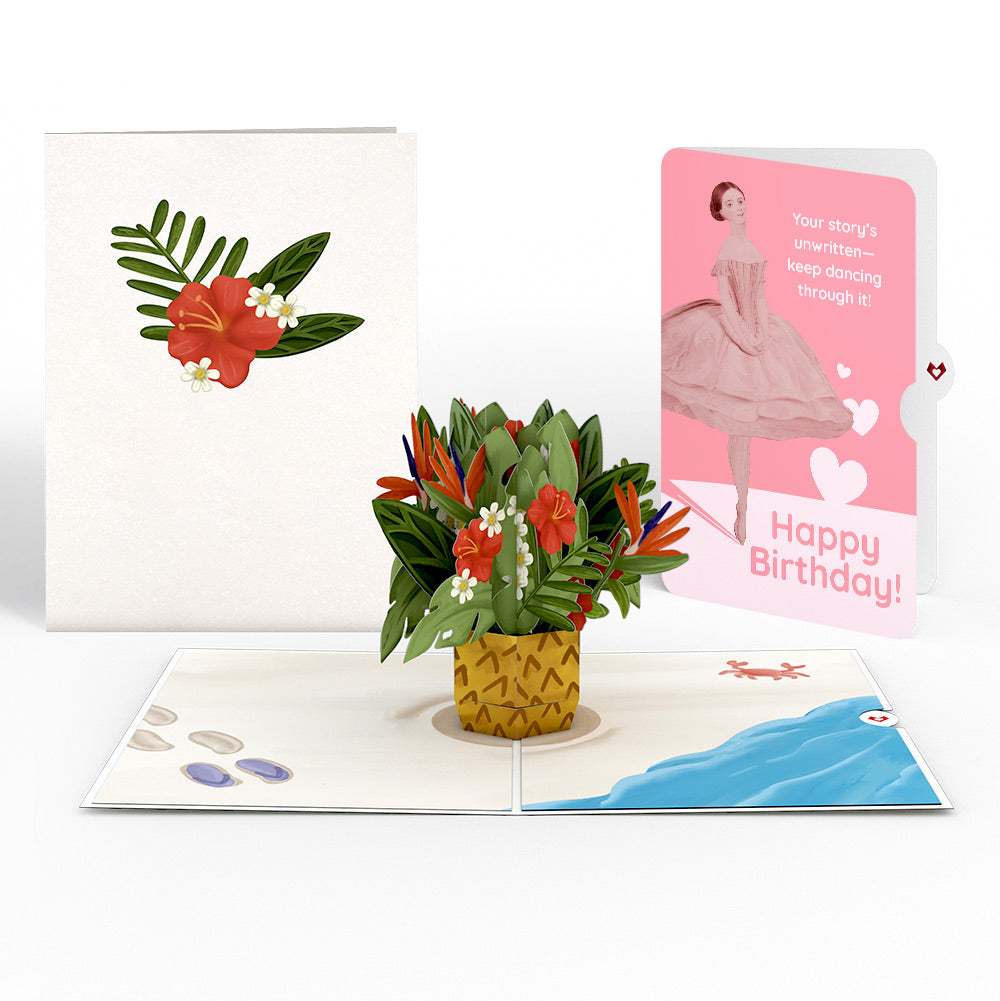 Tropical Flower Basket Birthday Pop-Up Card and Dancing Through Life Sentiment Set、mySite、solidvoid