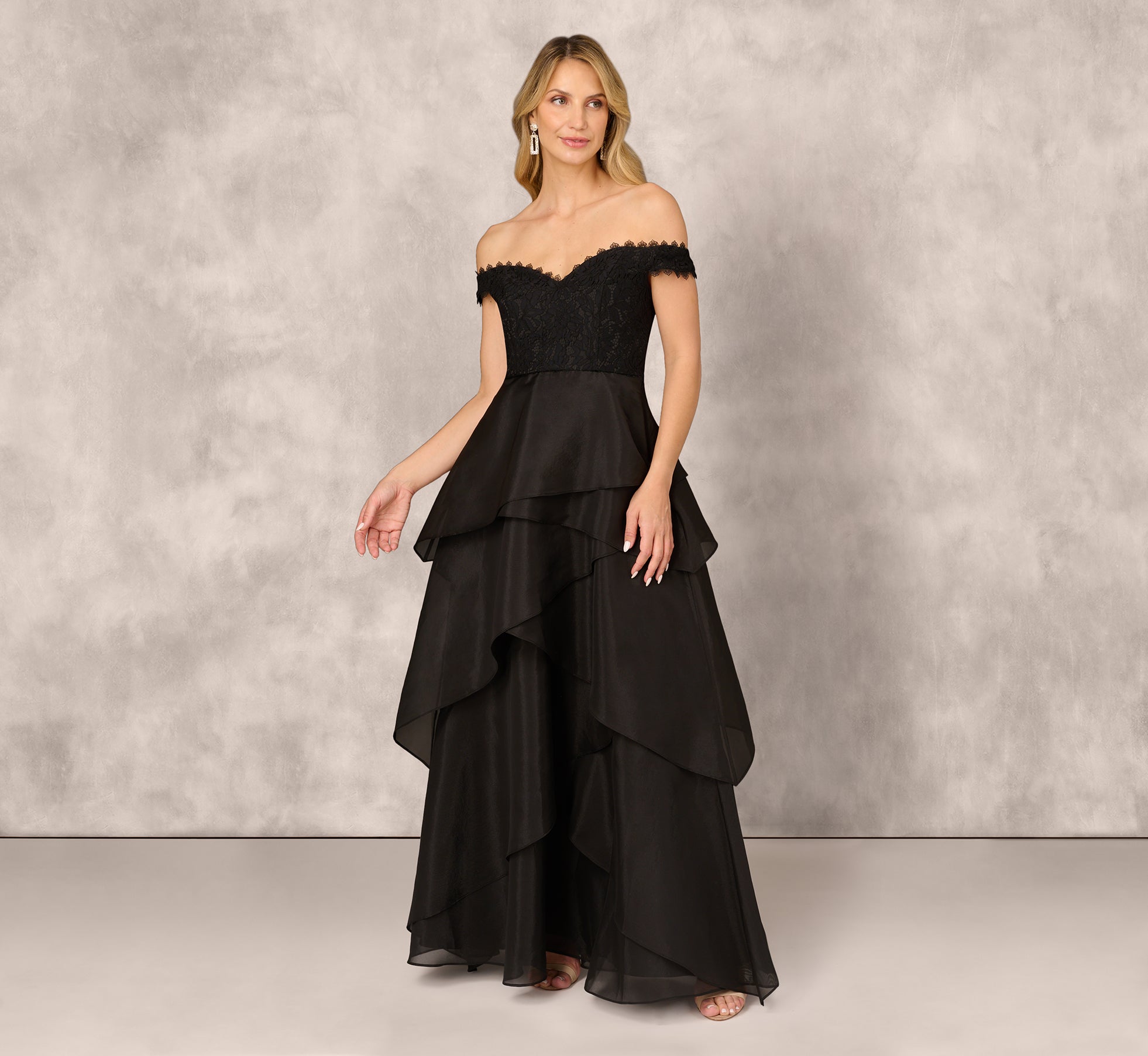 Strapless Organza Ball Gown With Off The Shoulder Neckline In Black、mySite、solidvoid