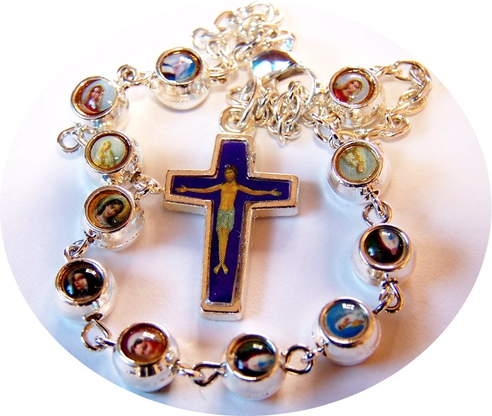 Silver Tone Mother Mary with Child icon resined beads Rosary / Chaplet / Brac...、mySite、topwebapps