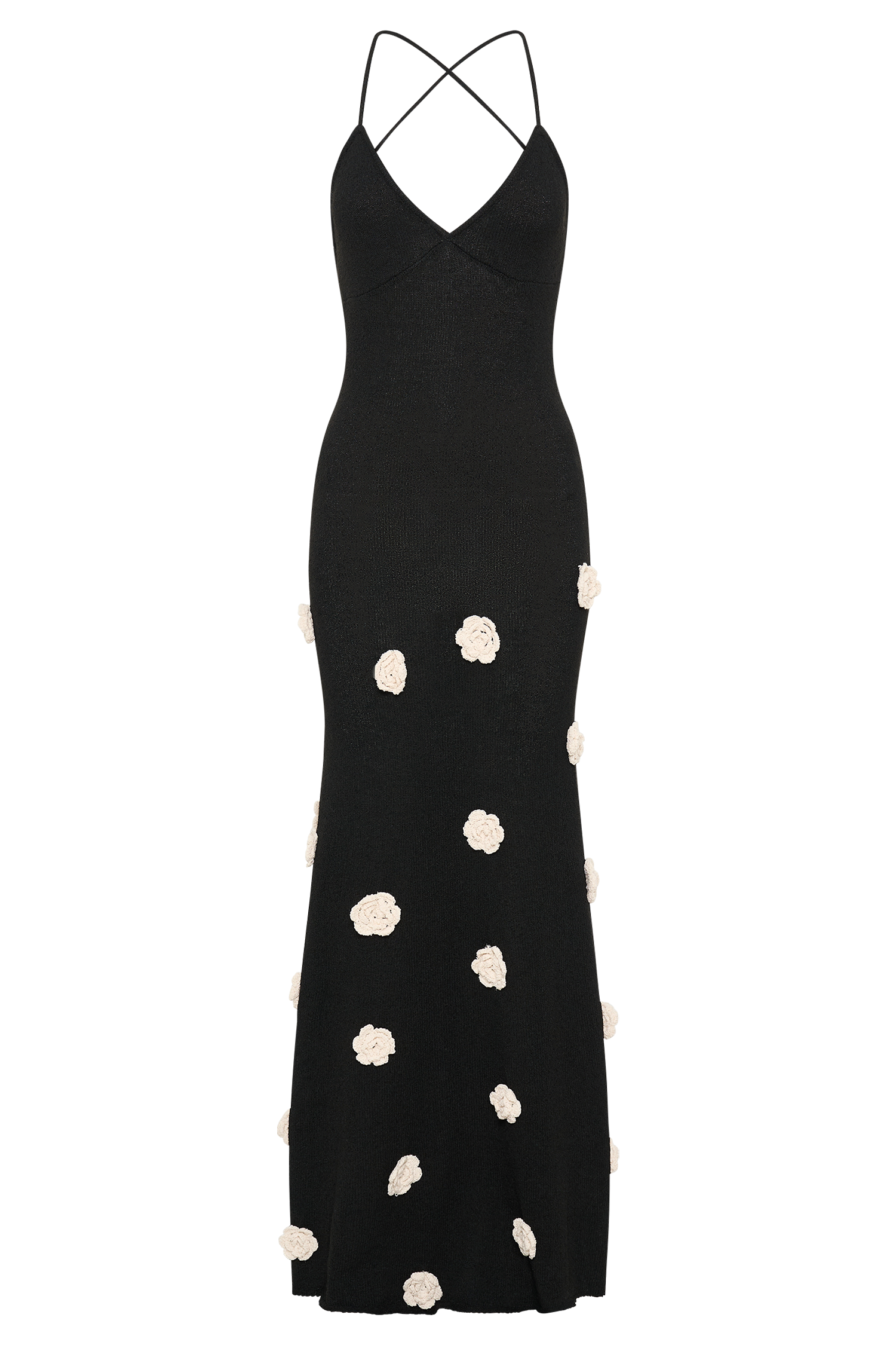 Suki Knit Maxi Dress With Flowers - Black/White、mySite、solidvoid