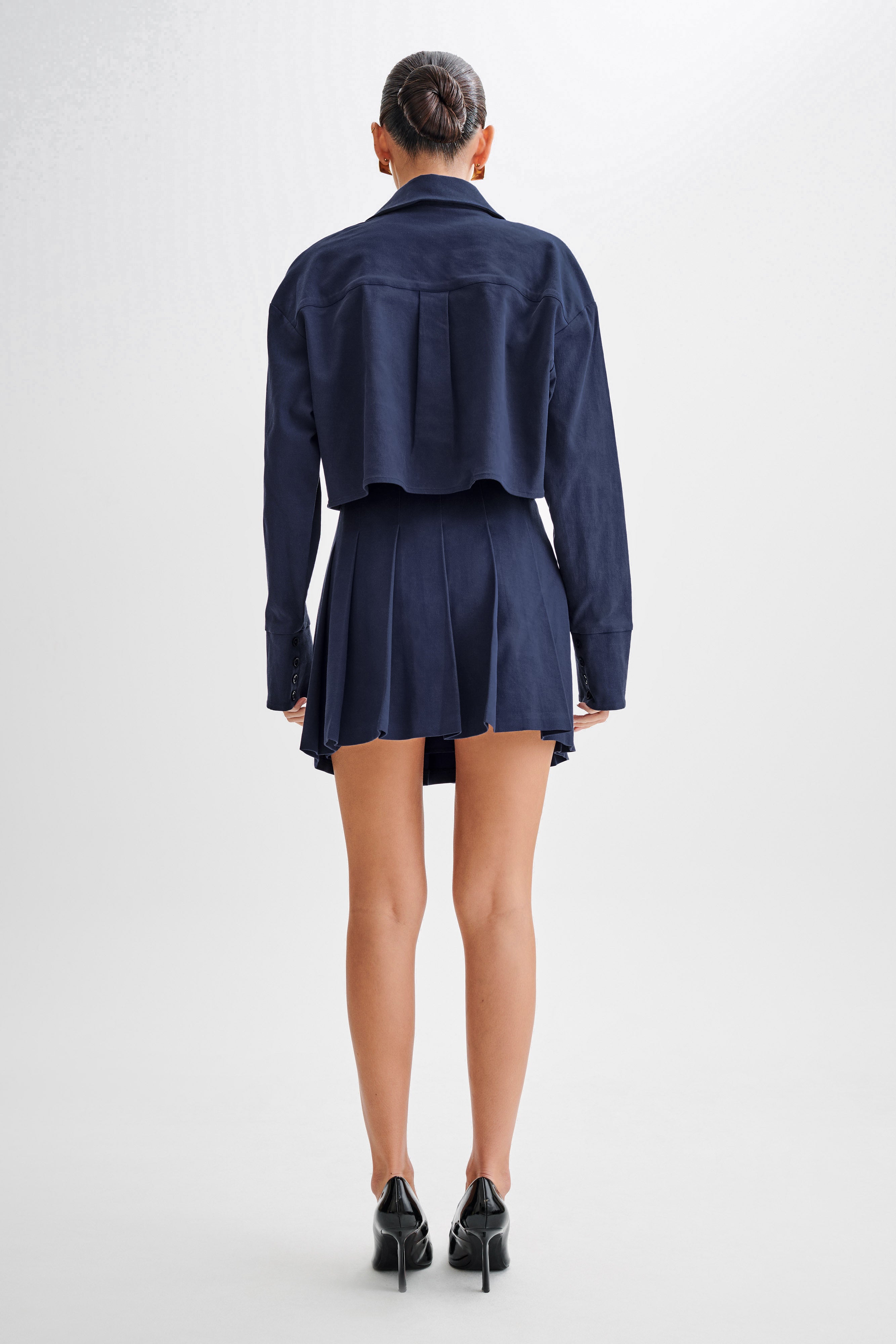 Julianna Cotton Pleated Mini Skirt - Navy、mySite、solidvoid