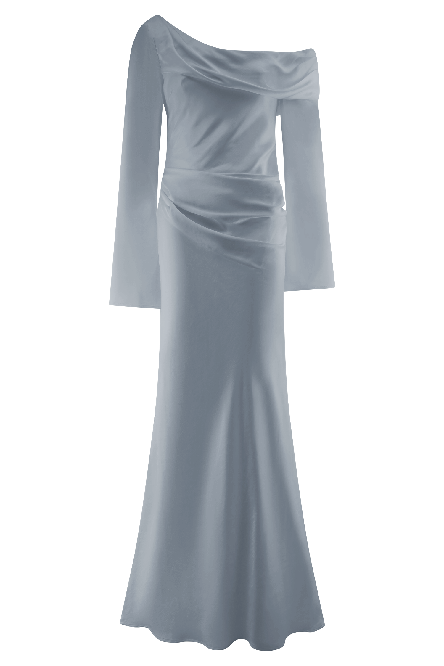 Iris Long Sleeve Satin Maxi Dress - Frosted Blue、mySite、solidvoid