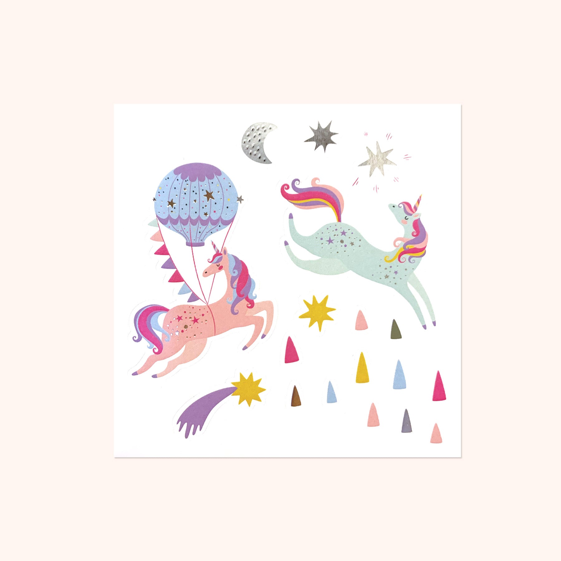  Unicorns Take Flight Square Silver Foil Sticker Sheet、mySite、ghnorth